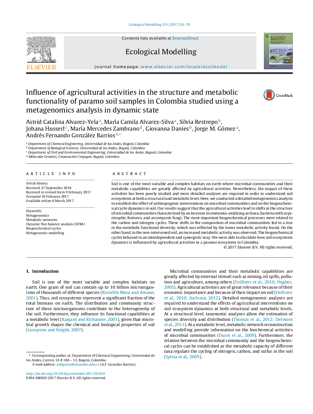 Influence of agricultural activities in the structure and metabolic functionality of paramo soil samples in Colombia studied using a metagenomics analysis in dynamic state