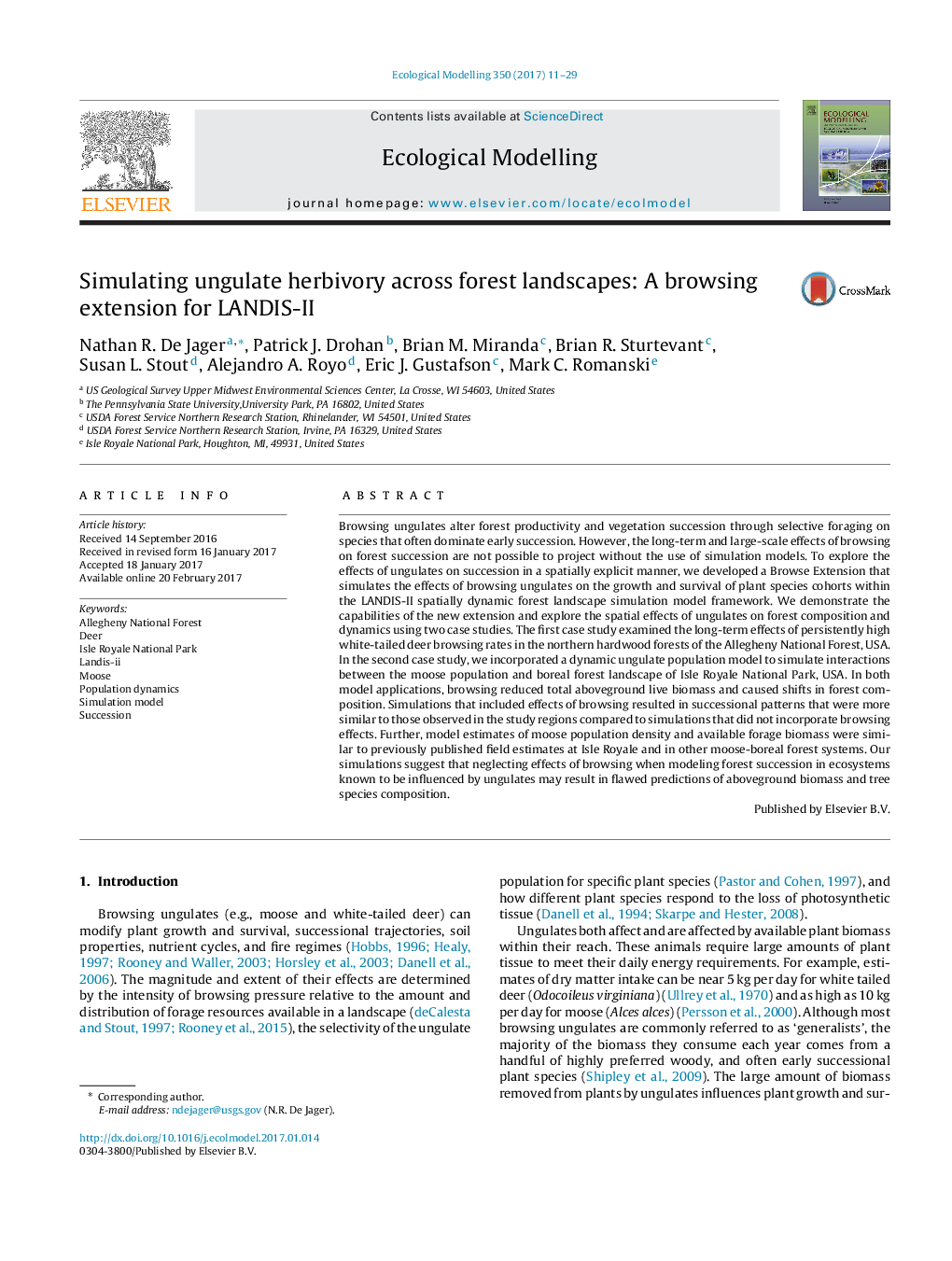 Simulating ungulate herbivory across forest landscapes: A browsing extension for LANDIS-II