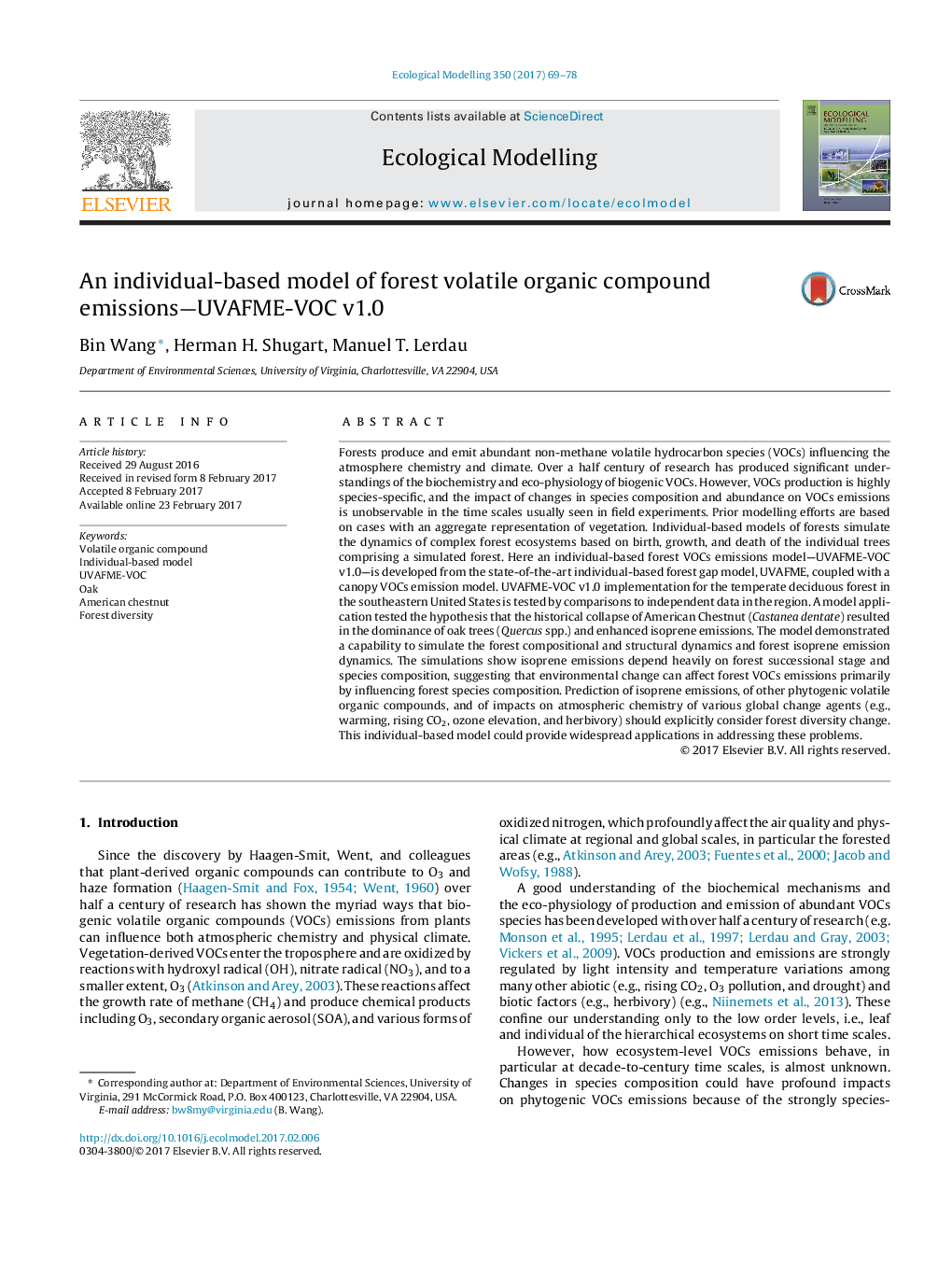 An individual-based model of forest volatile organic compound emissions-UVAFME-VOC v1.0