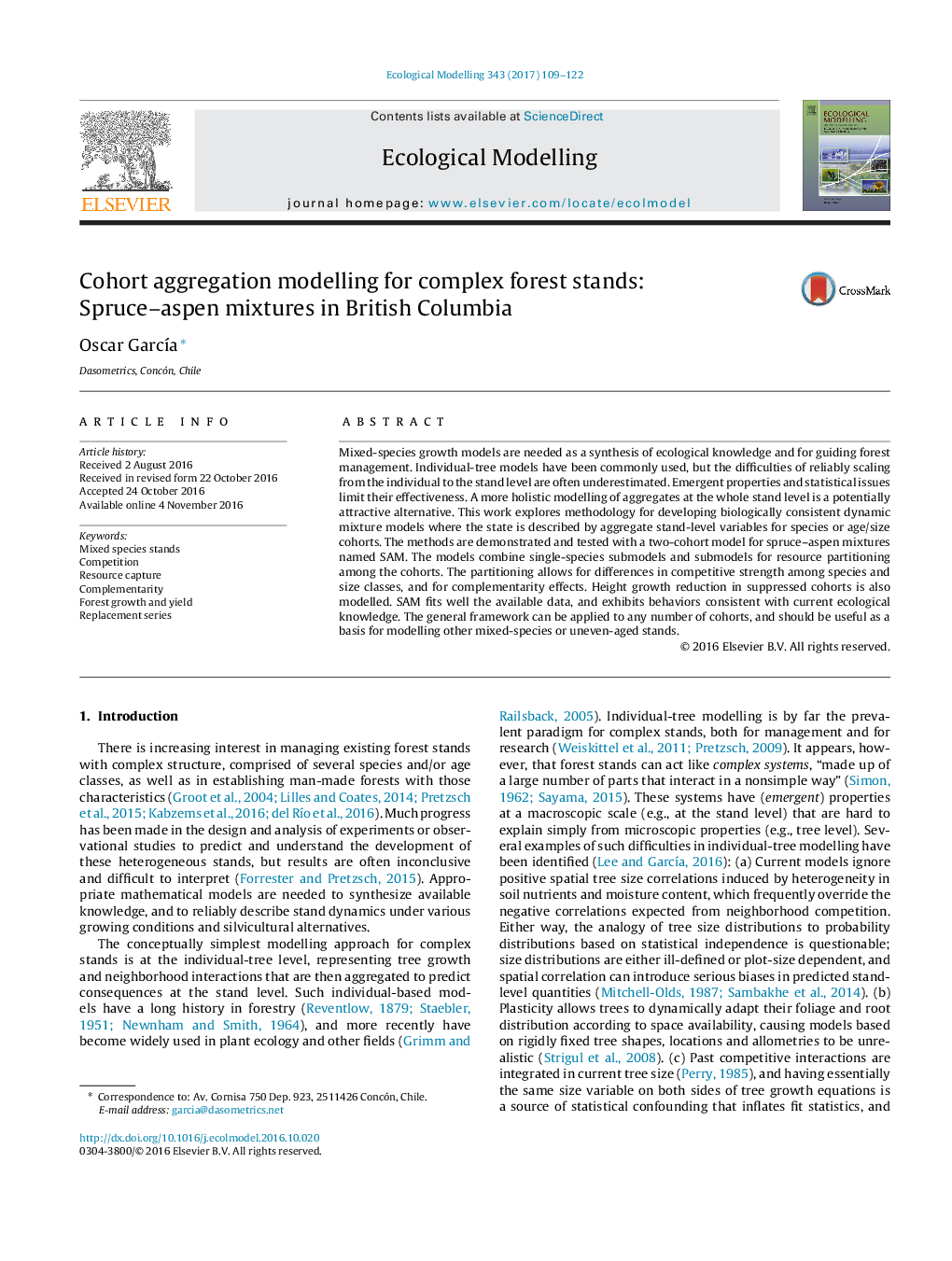 Cohort aggregation modelling for complex forest stands: Spruce-aspen mixtures in British Columbia