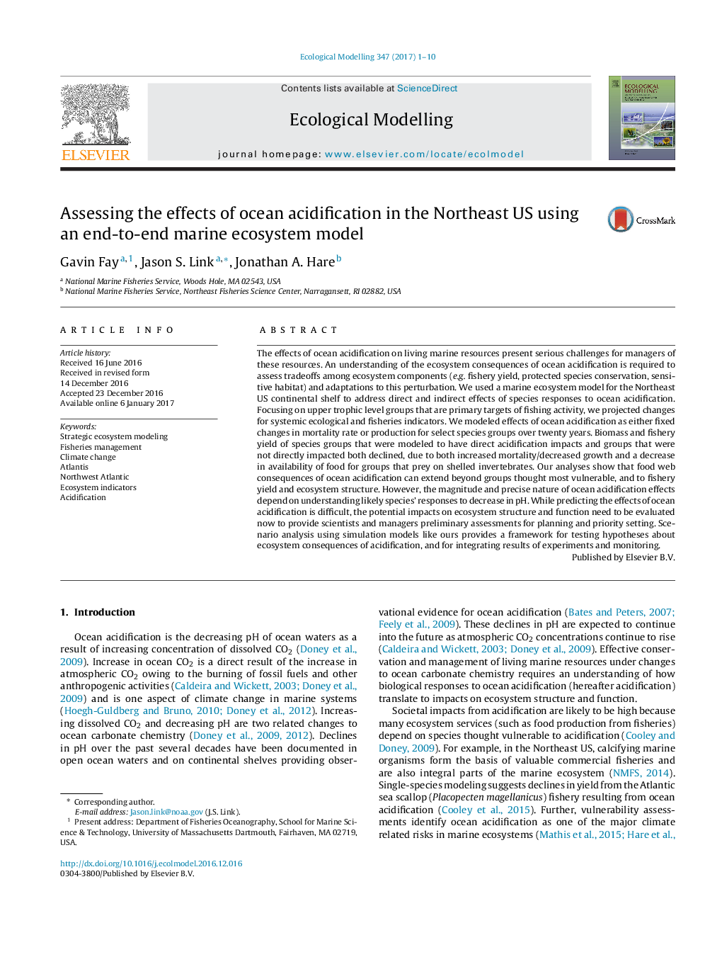 Assessing the effects of ocean acidification in the Northeast US using an end-to-end marine ecosystem model