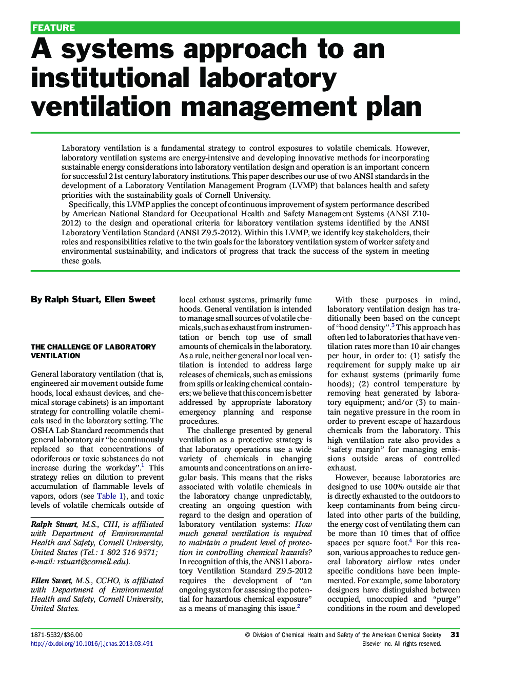 A systems approach to an institutional laboratory ventilation management plan