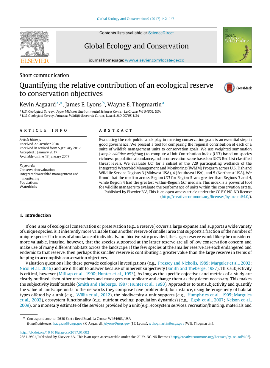 Short communicationQuantifying the relative contribution of an ecological reserve to conservation objectives