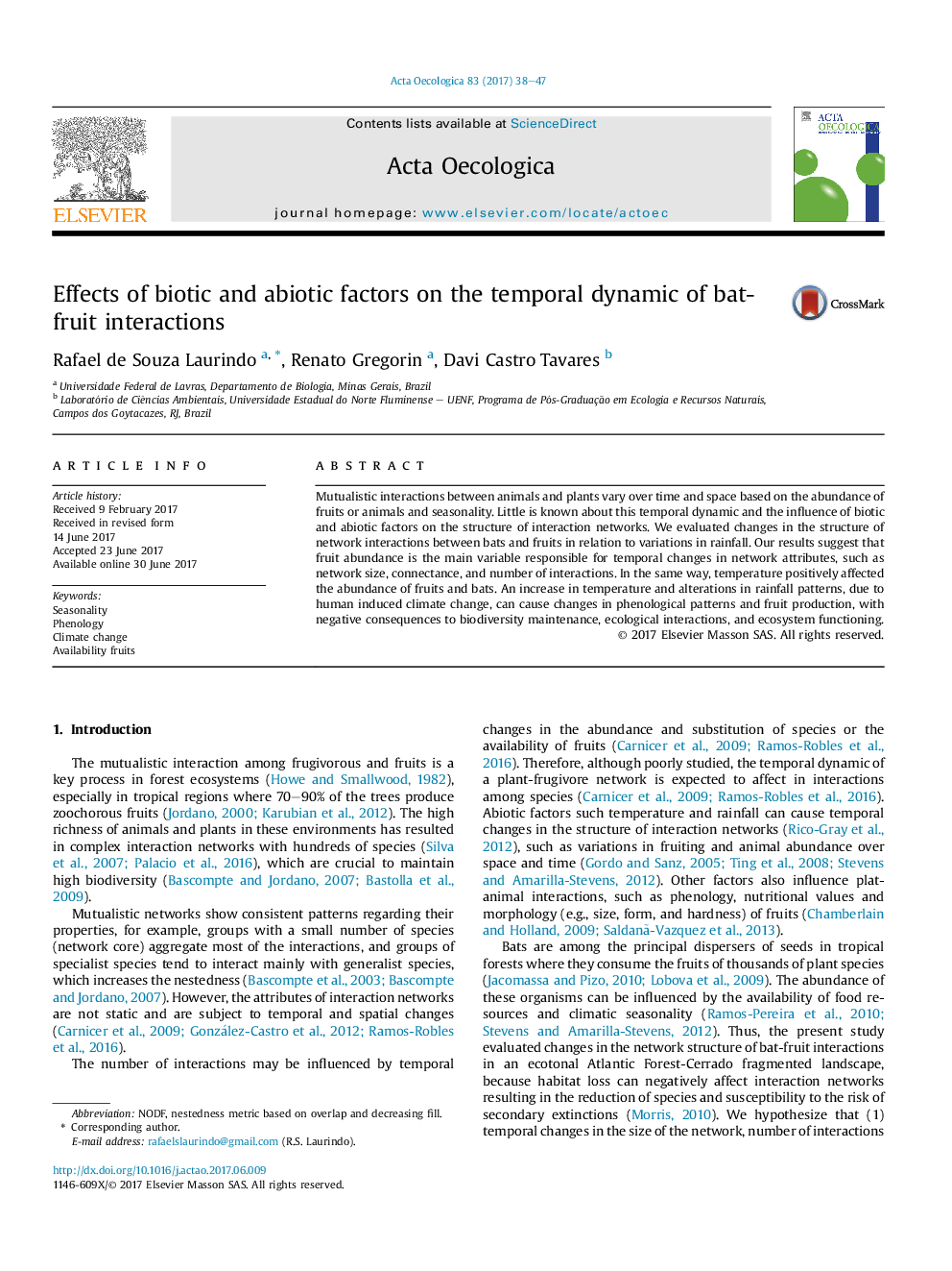 Effects of biotic and abiotic factors on the temporal dynamic of bat-fruit interactions