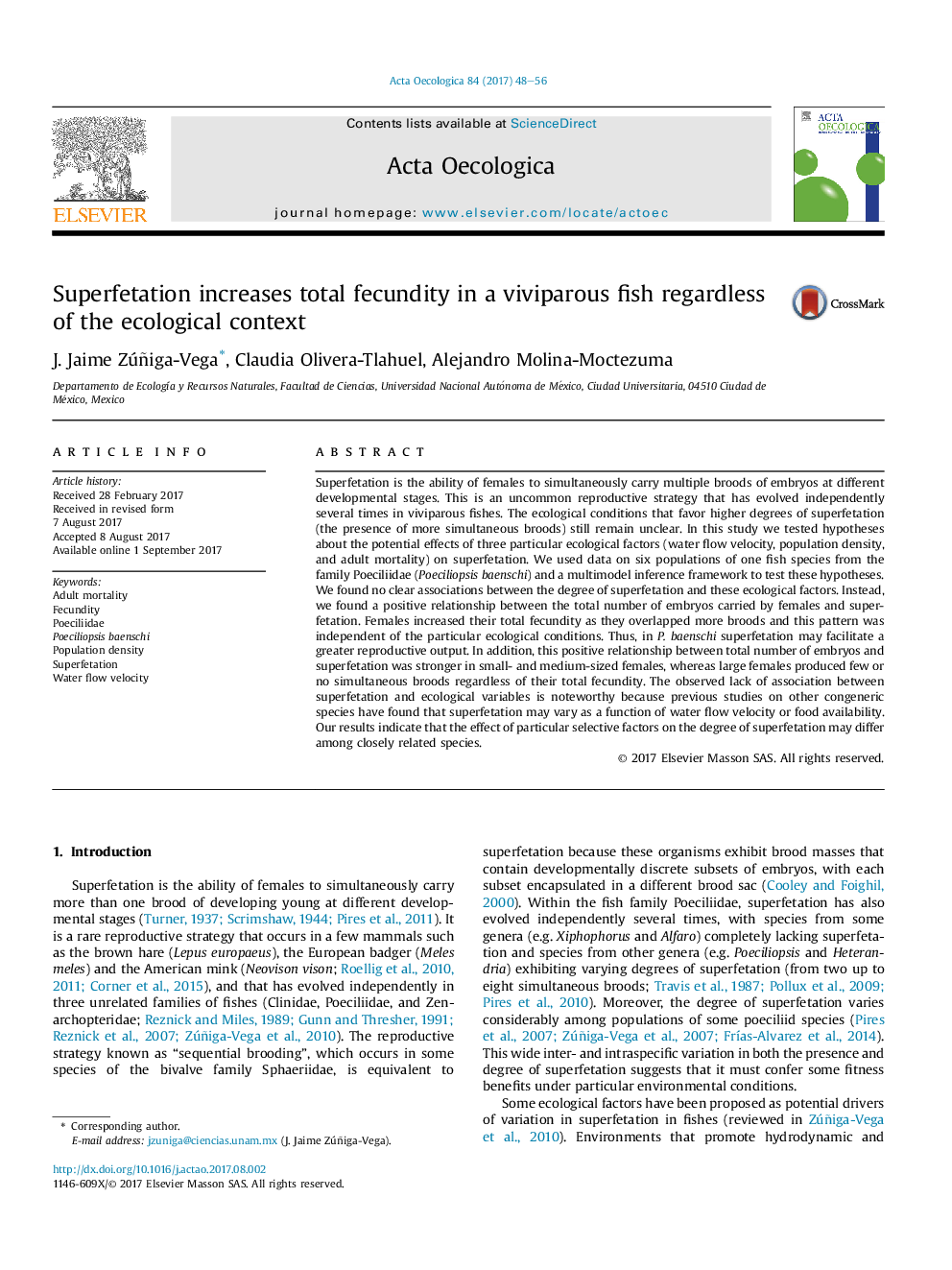 Superfetation increases total fecundity in a viviparous fish regardless of the ecological context