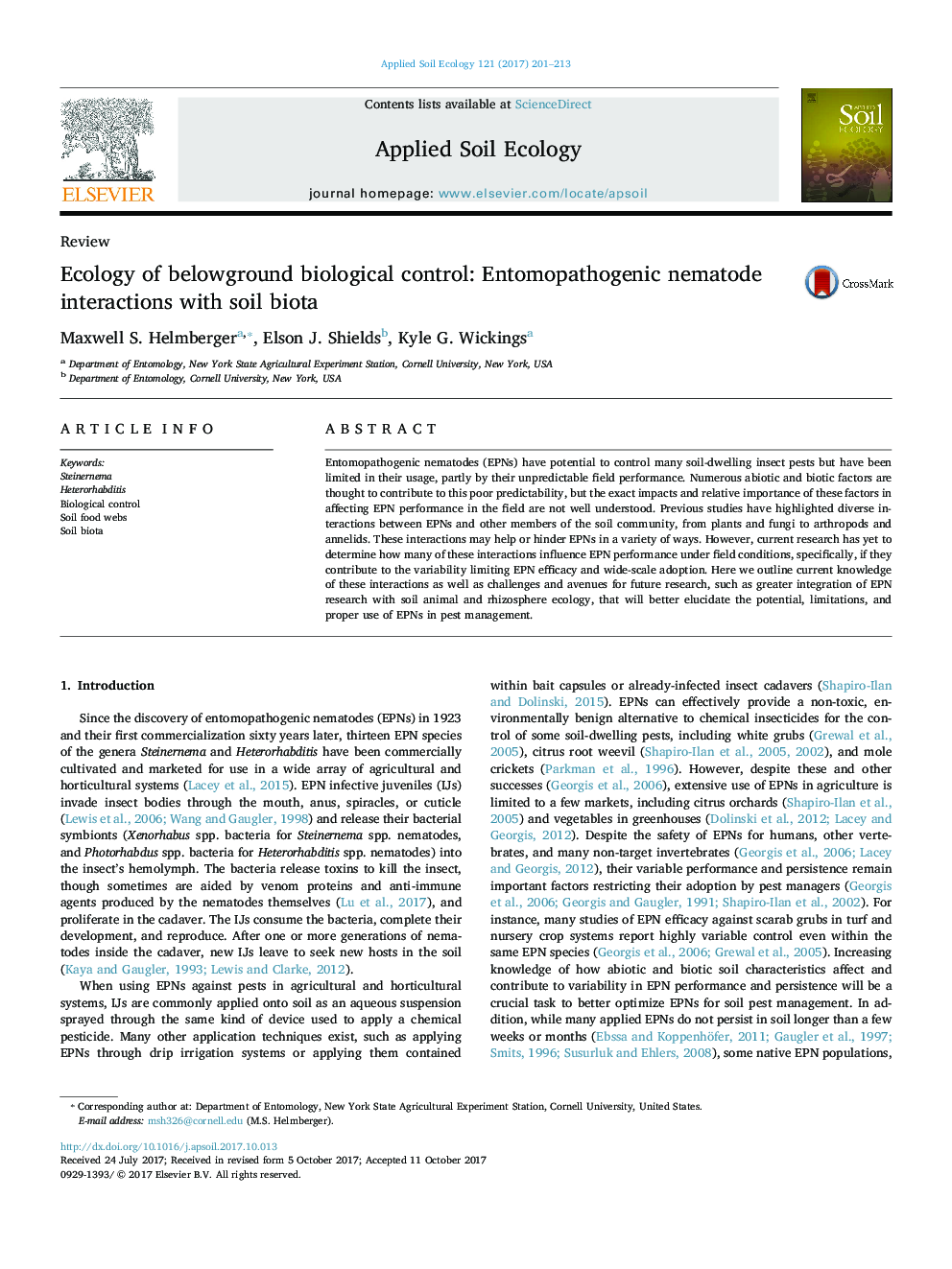 Ecology of belowground biological control: Entomopathogenic nematode interactions with soil biota