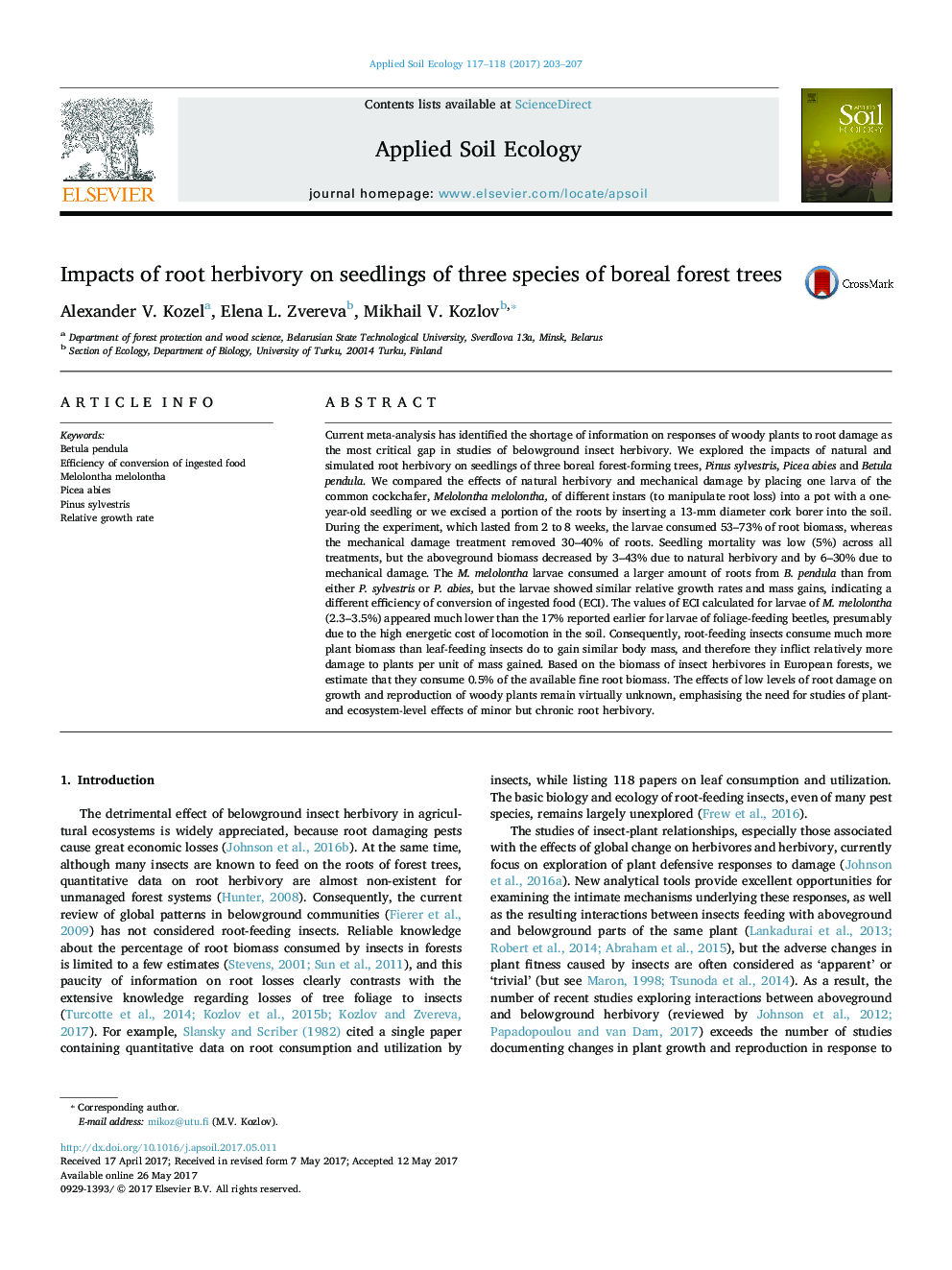 Impacts of root herbivory on seedlings of three species of boreal forest trees