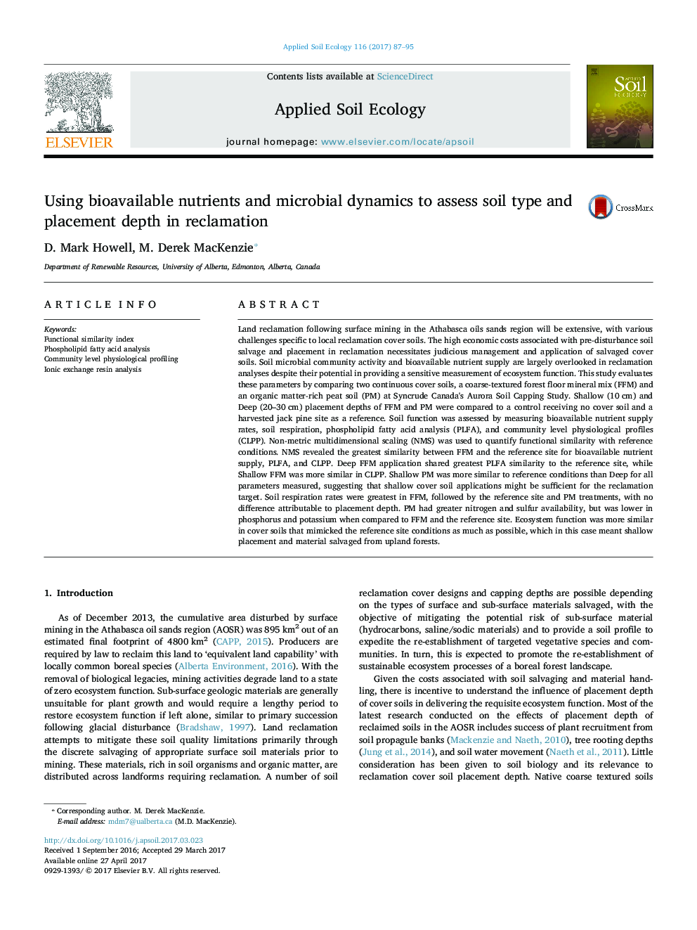 Using bioavailable nutrients and microbial dynamics to assess soil type and placement depth in reclamation