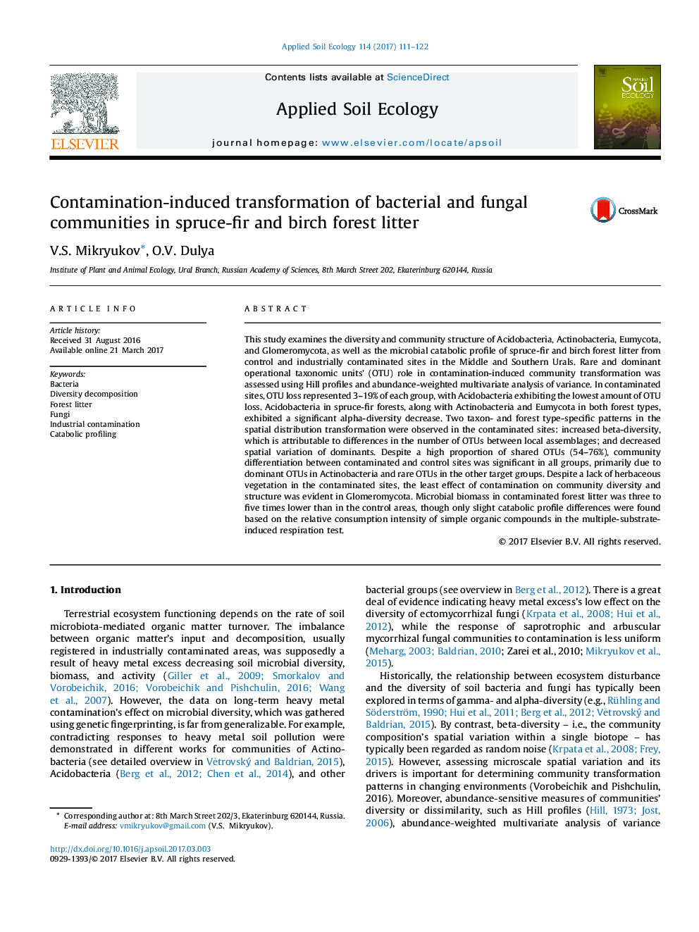 Contamination-induced transformation of bacterial and fungal communities in spruce-fir and birch forest litter