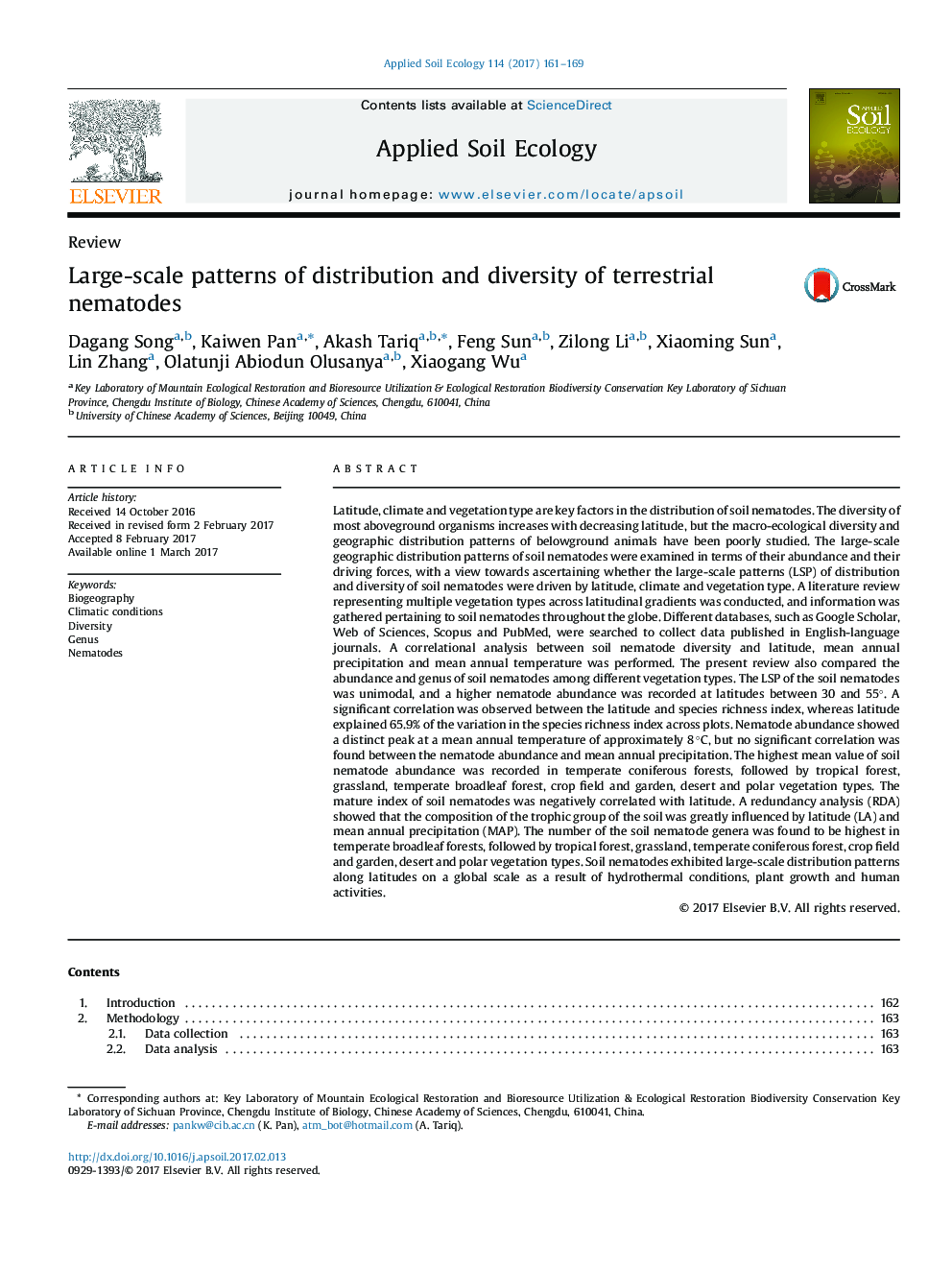 ReviewLarge-scale patterns of distribution and diversity of terrestrial nematodes