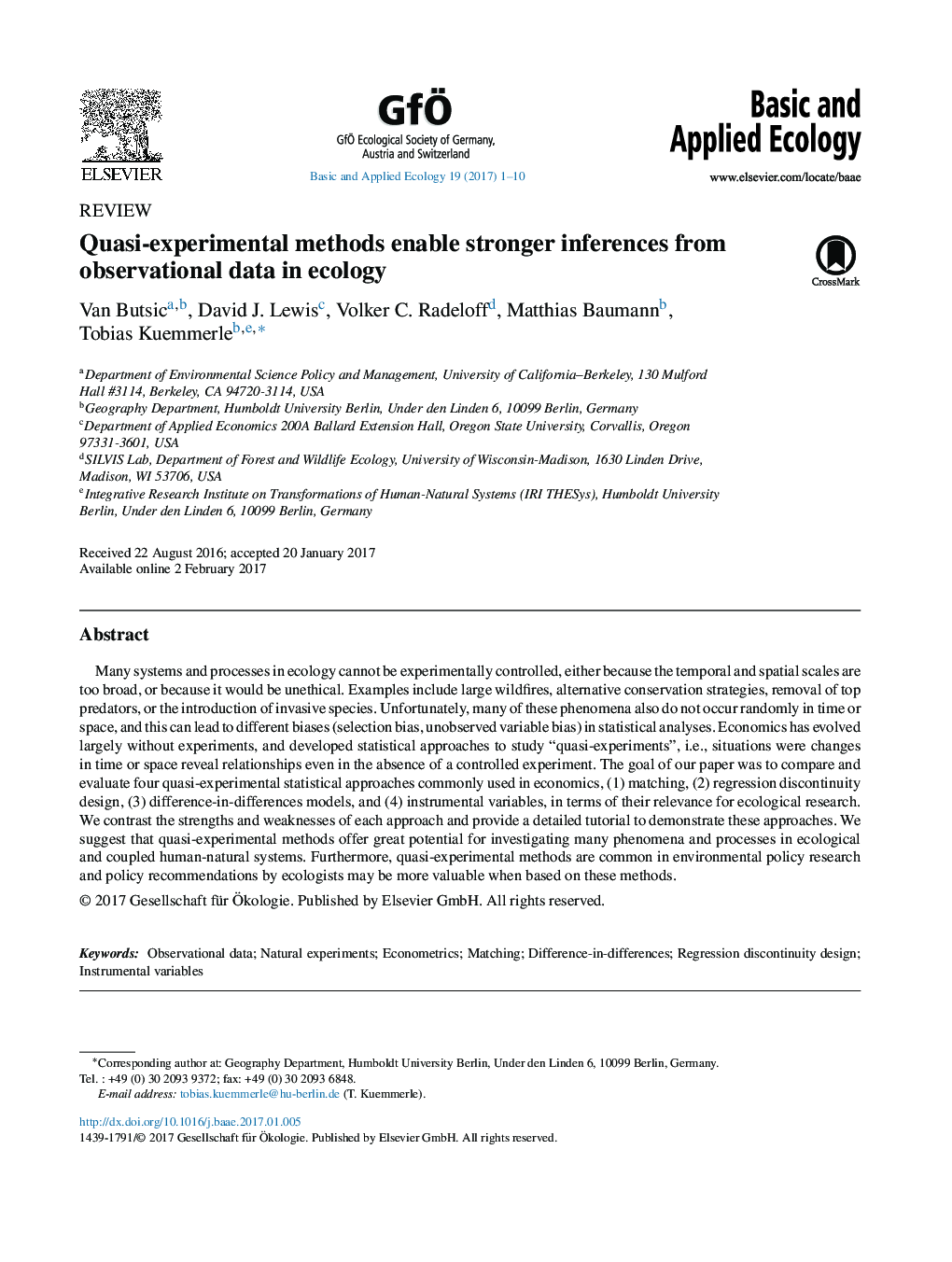 ReviewQuasi-experimental methods enable stronger inferences from observational data in ecology