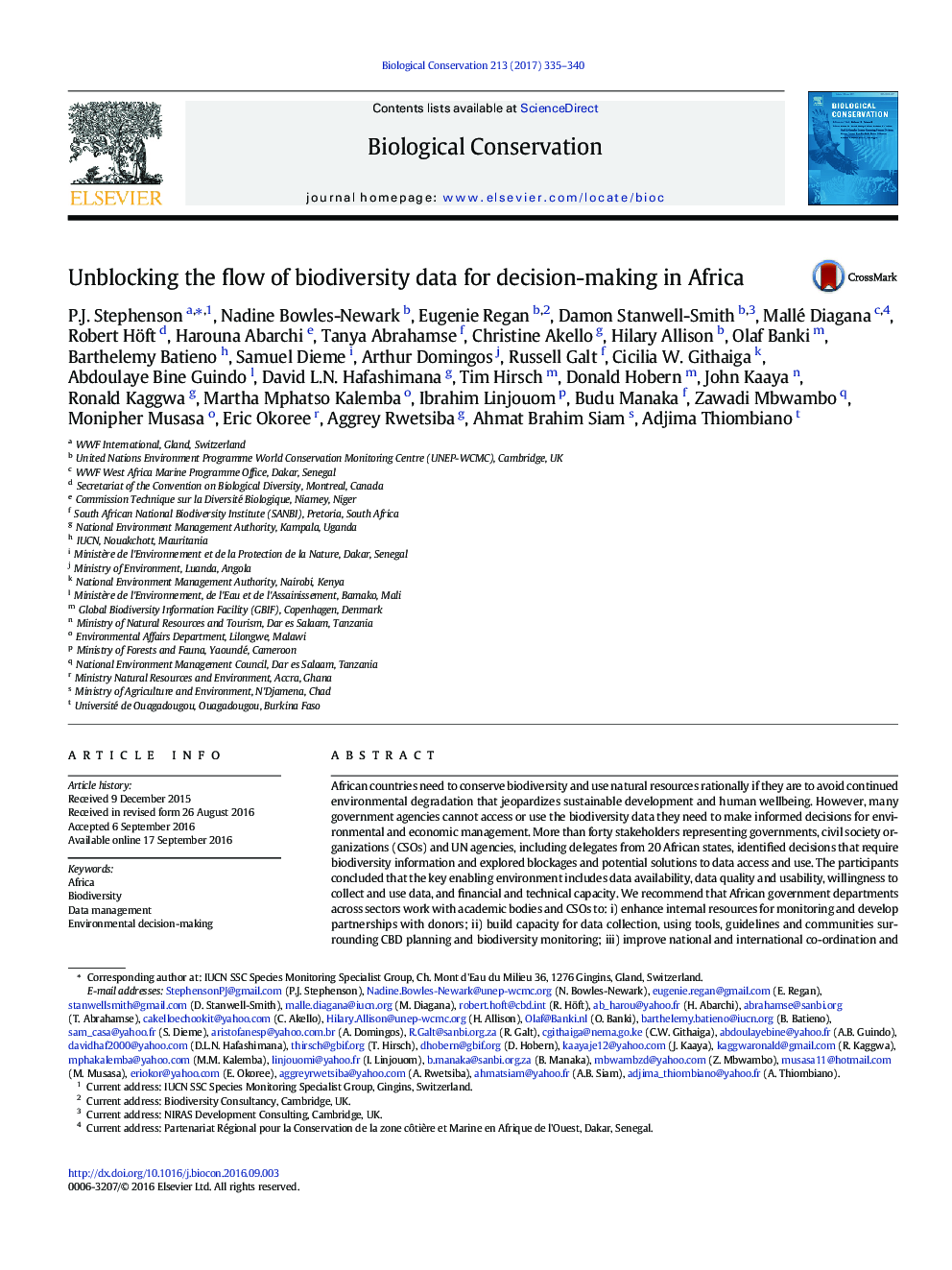 Unblocking the flow of biodiversity data for decision-making in Africa