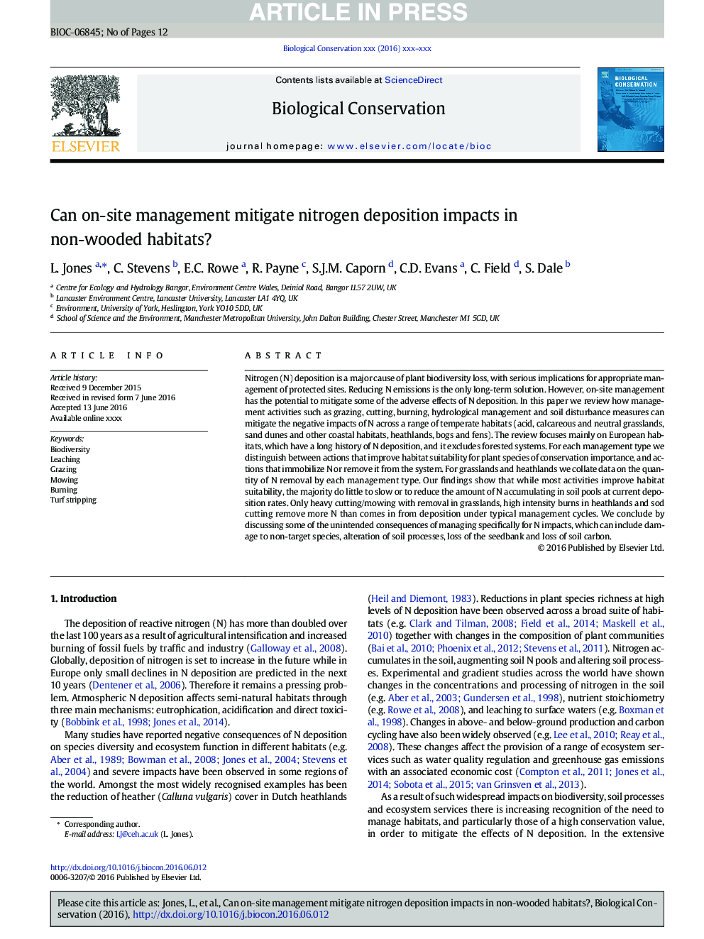 Can on-site management mitigate nitrogen deposition impacts in non-wooded habitats?