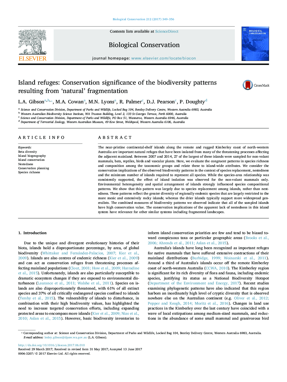 Island refuges: Conservation significance of the biodiversity patterns resulting from 'natural' fragmentation