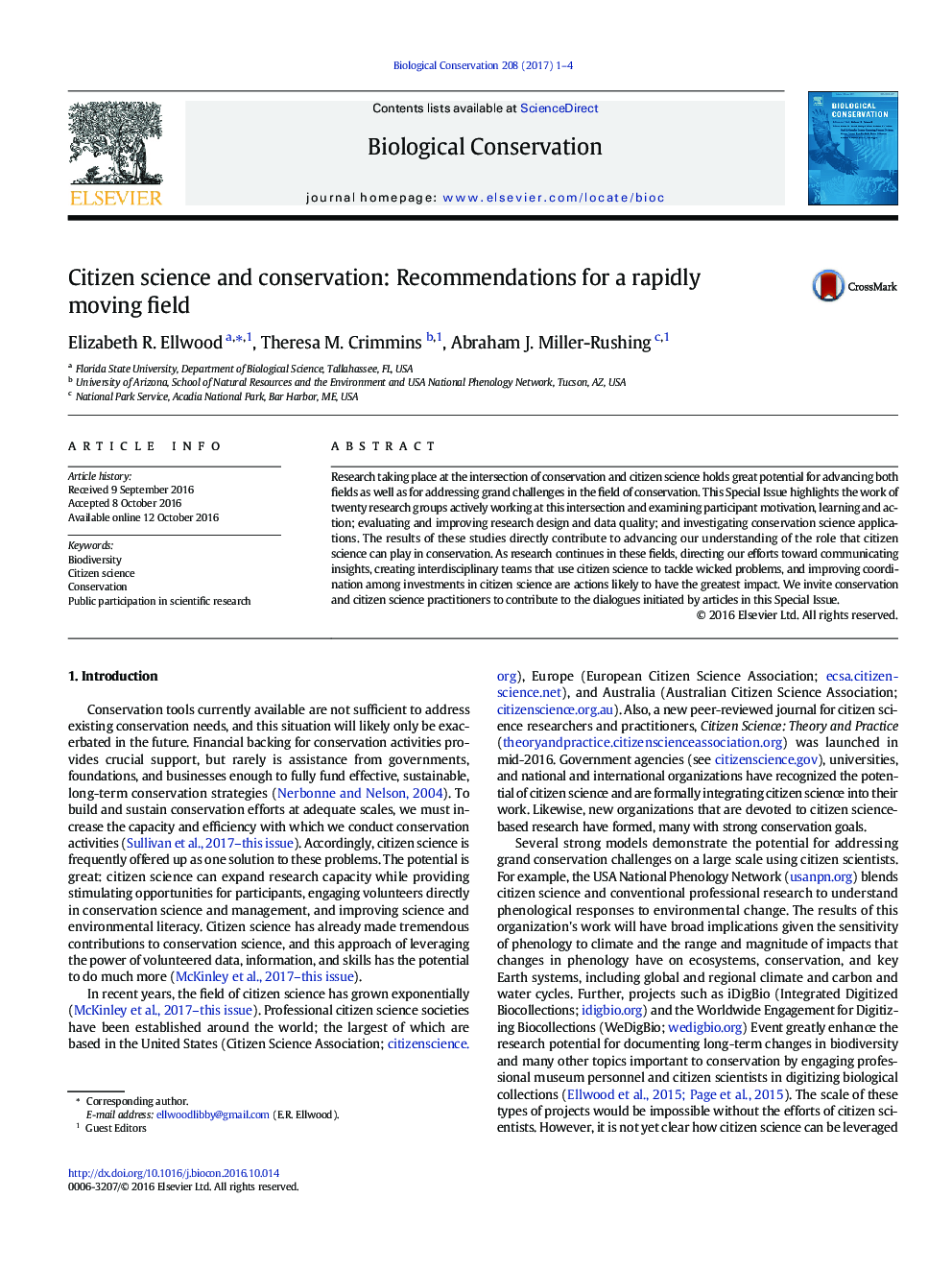 Citizen science and conservation: Recommendations for a rapidly moving field