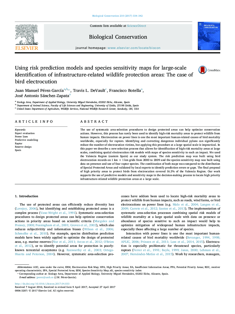 Using risk prediction models and species sensitivity maps for large-scale identification of infrastructure-related wildlife protection areas: The case of bird electrocution