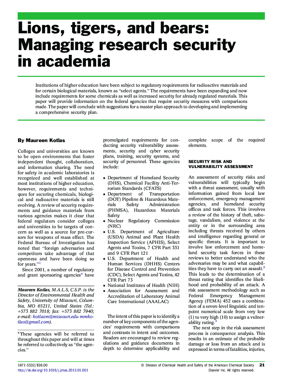Lions, tigers, and bears: Managing research security in academia