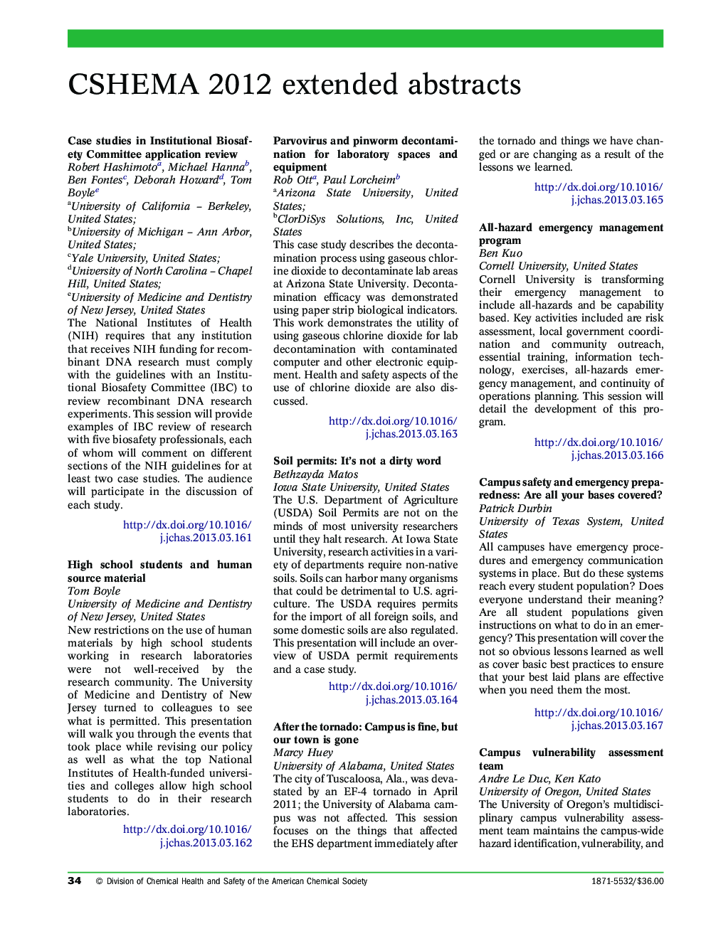 CSHEMA 2012 extended abstracts