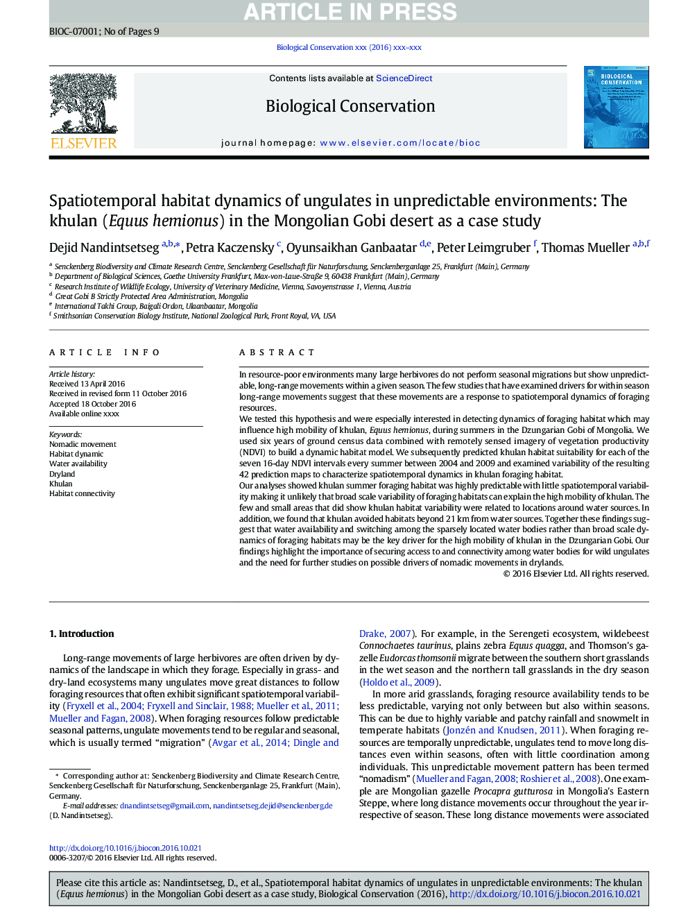 Spatiotemporal habitat dynamics of ungulates in unpredictable environments: The khulan (Equus hemionus) in the Mongolian Gobi desert as a case study