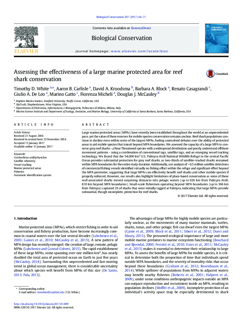 Assessing the effectiveness of a large marine protected area for reef shark conservation