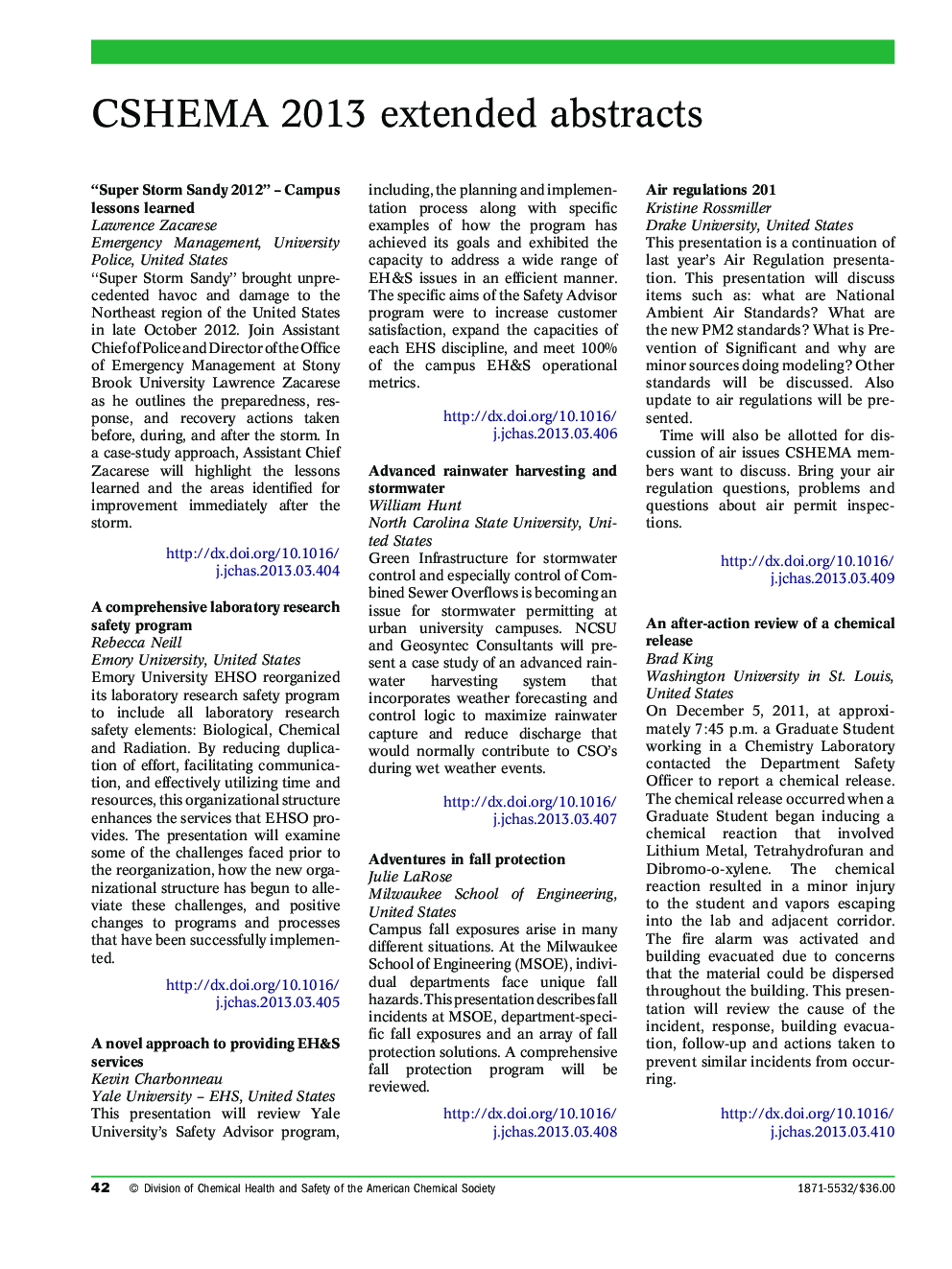 CSHEMA 2013 extended abstracts