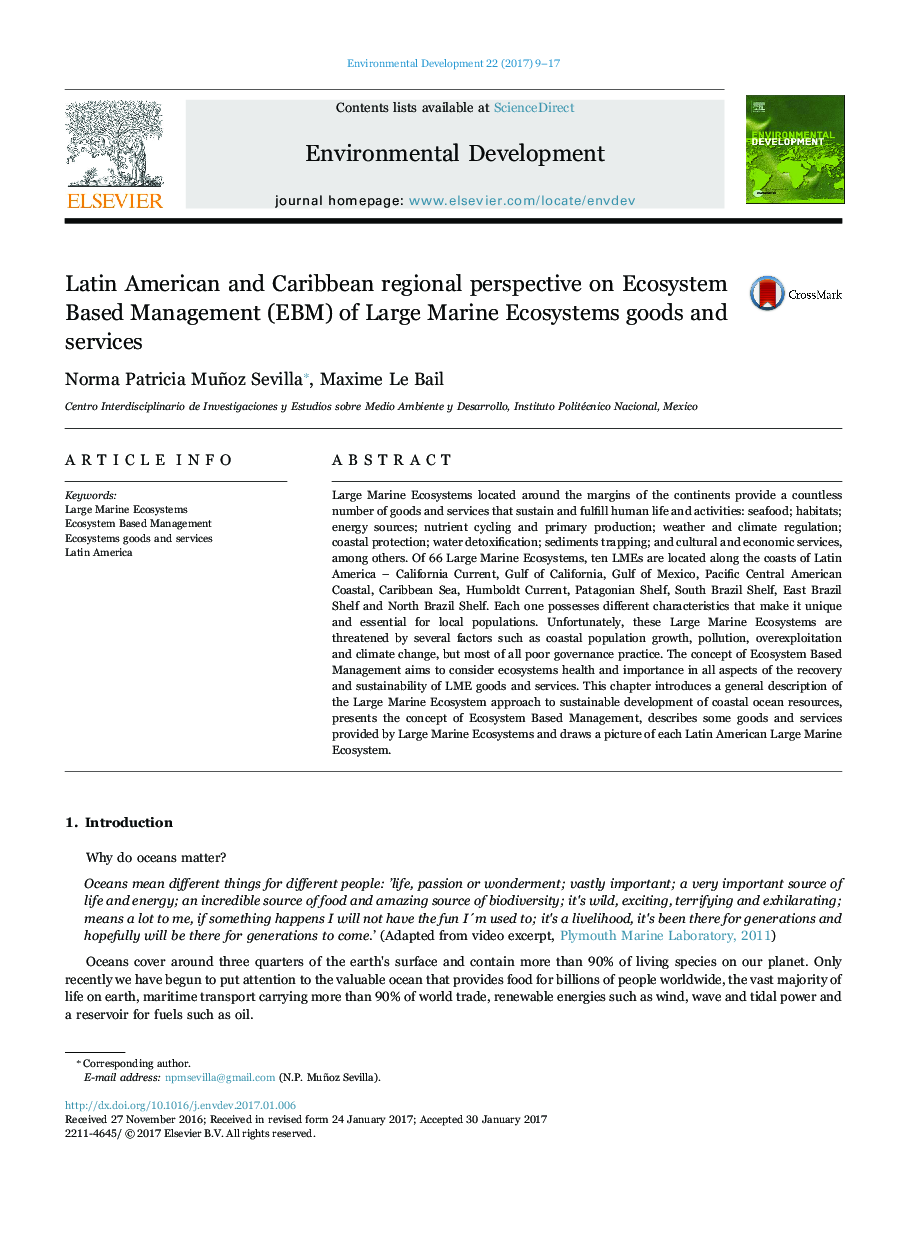 Latin American and Caribbean regional perspective on Ecosystem Based Management (EBM) of Large Marine Ecosystems goods and services