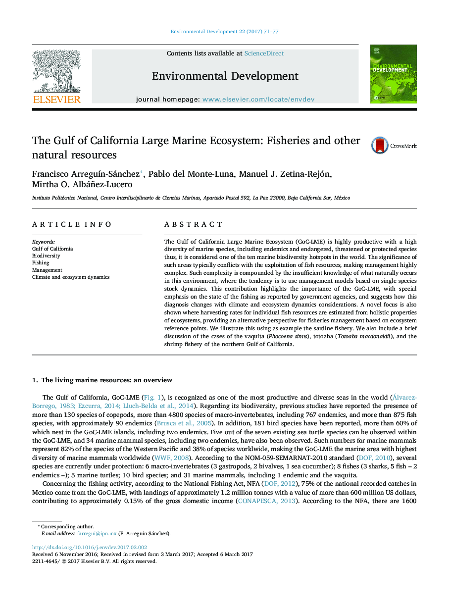 The Gulf of California Large Marine Ecosystem: Fisheries and other natural resources