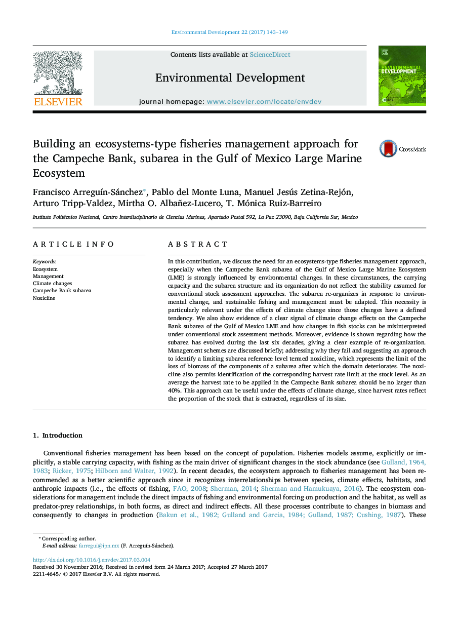 Building an ecosystems-type fisheries management approach for the Campeche Bank, subarea in the Gulf of Mexico Large Marine Ecosystem