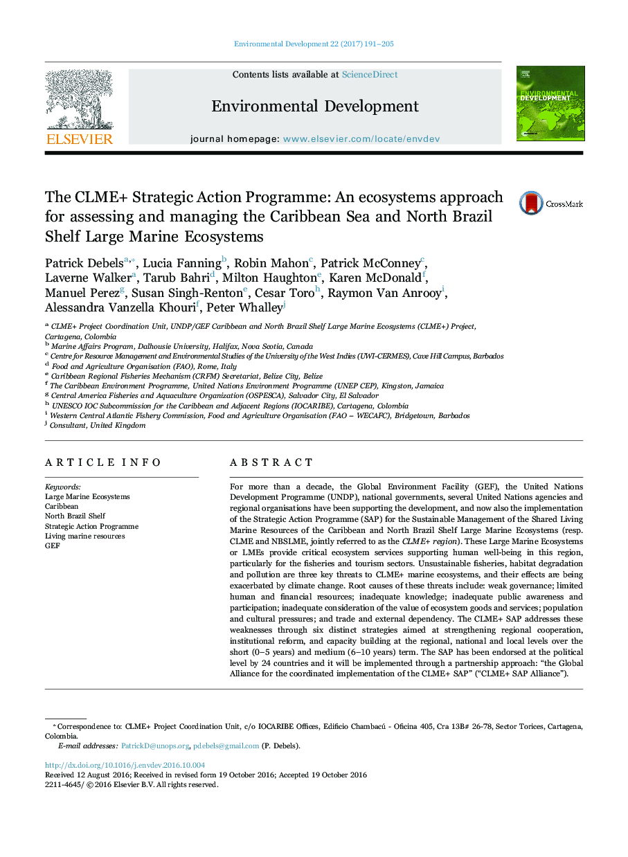 The CLME+ Strategic Action Programme: An ecosystems approach for assessing and managing the Caribbean Sea and North Brazil Shelf Large Marine Ecosystems