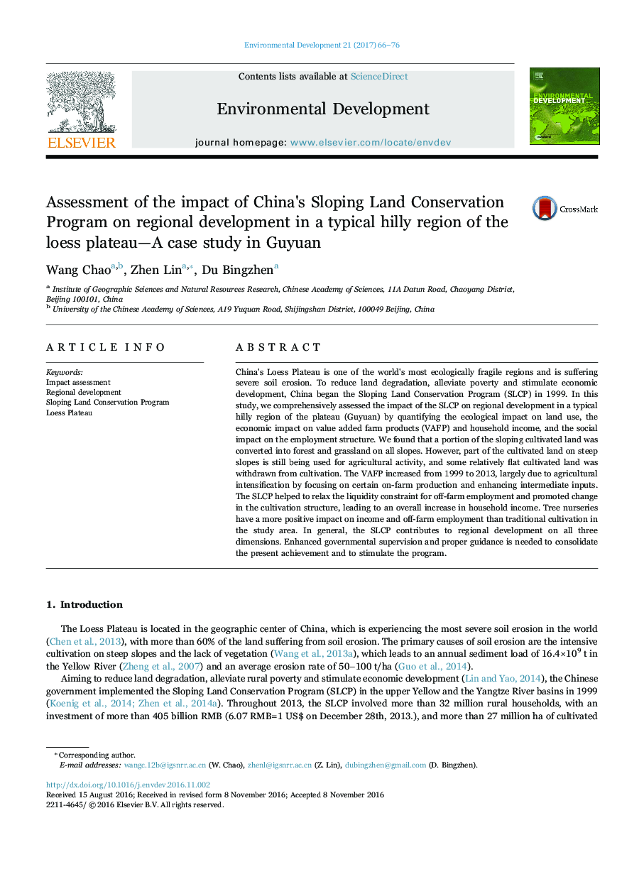 Assessment of the impact of China's Sloping Land Conservation Program on regional development in a typical hilly region of the loess plateau-A case study in Guyuan