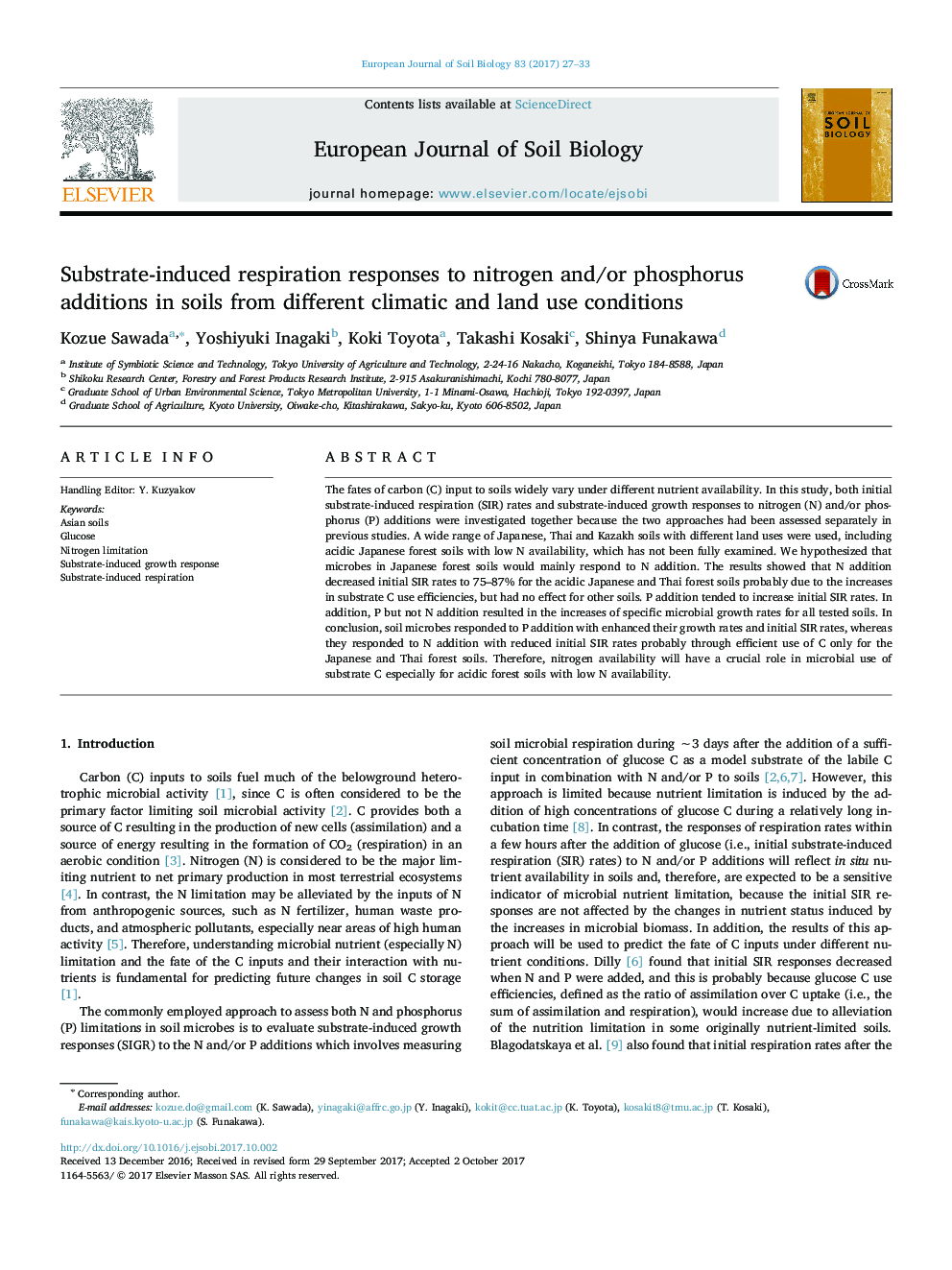 Substrate-induced respiration responses to nitrogen and/or phosphorus additions in soils from different climatic and land use conditions