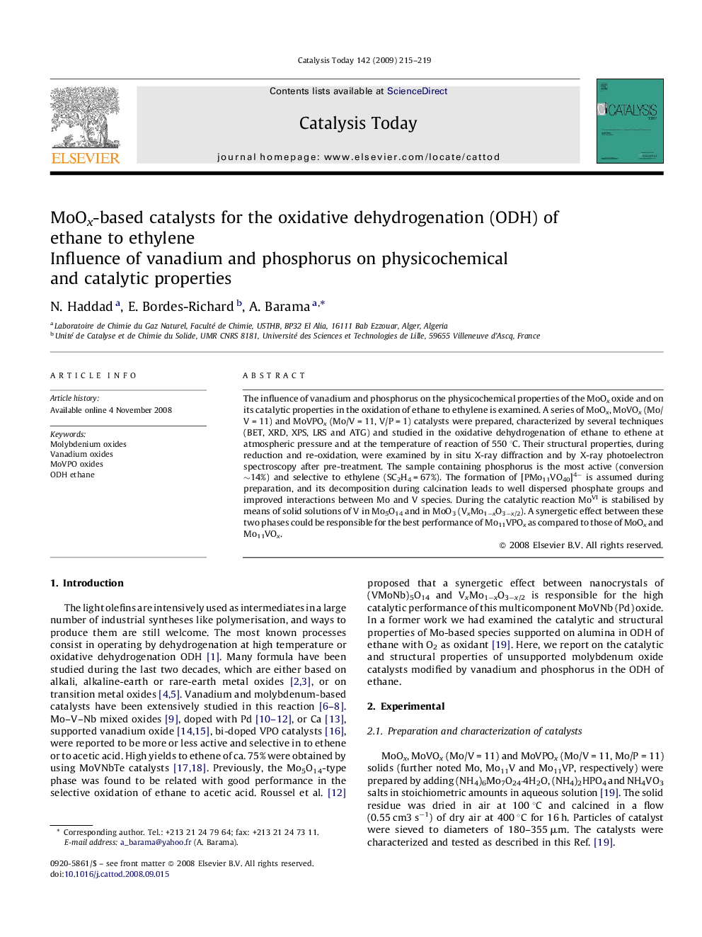 MoOx-based catalysts for the oxidative dehydrogenation (ODH) of ethane to ethylene: Influence of vanadium and phosphorus on physicochemical and catalytic properties