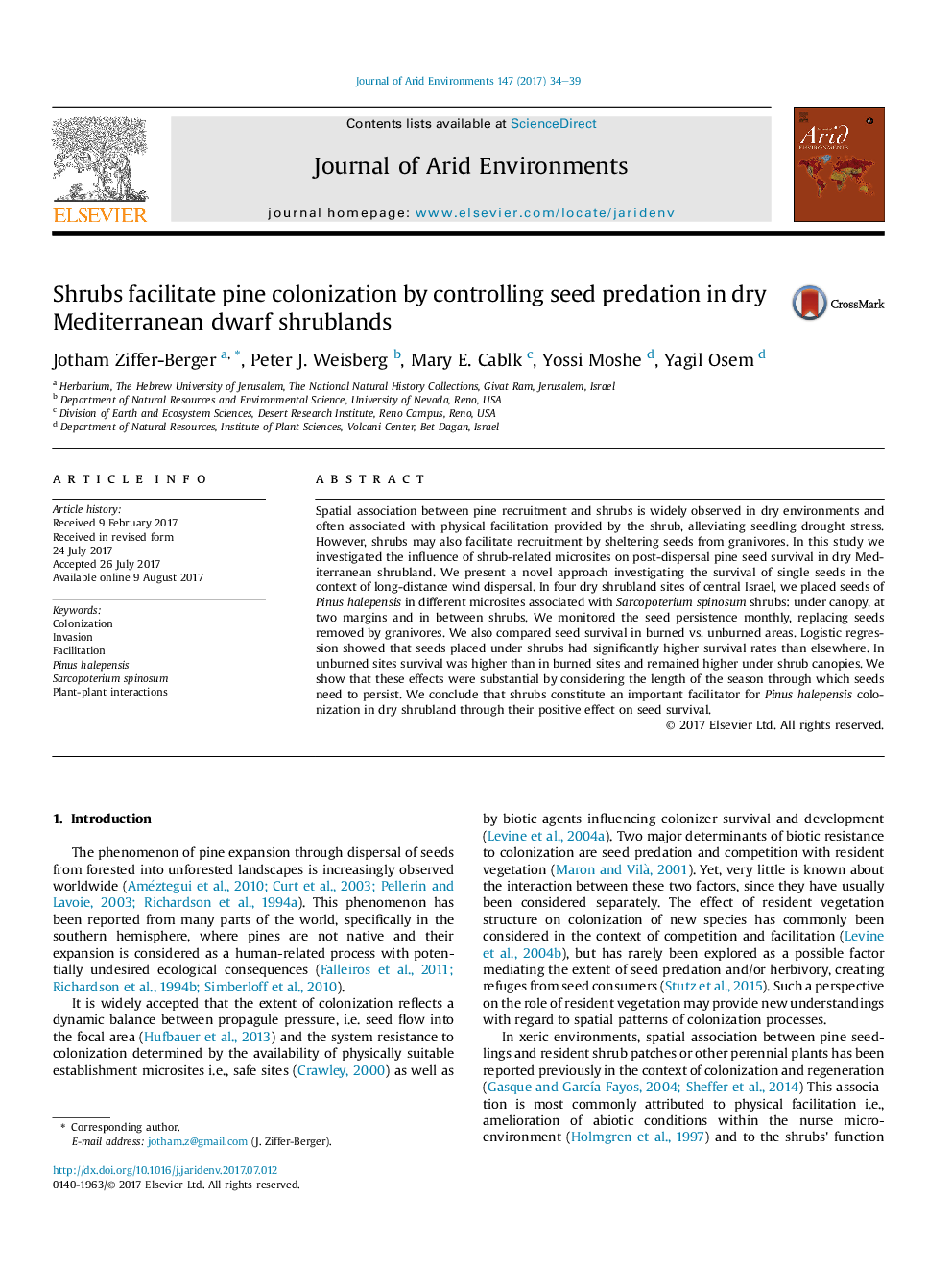 Shrubs facilitate pine colonization by controlling seed predation in dry Mediterranean dwarf shrublands