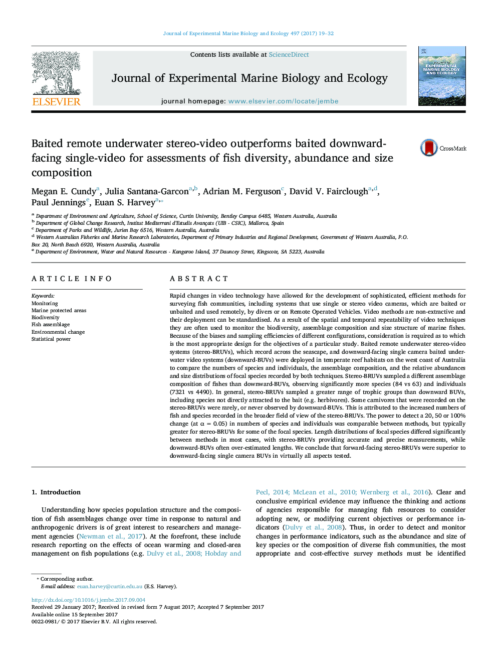 Baited remote underwater stereo-video outperforms baited downward-facing single-video for assessments of fish diversity, abundance and size composition