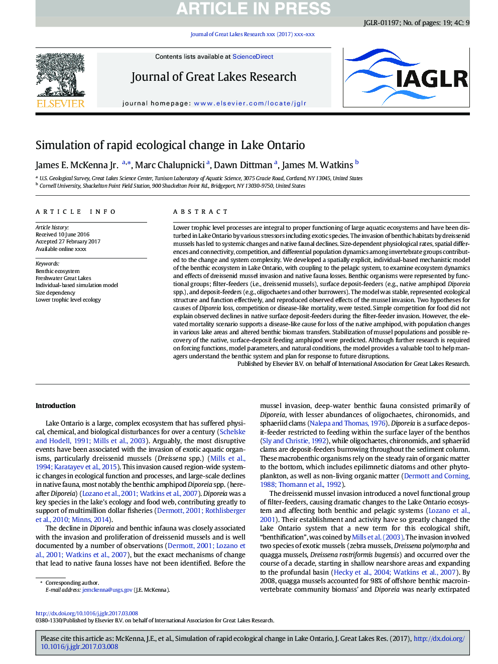 Simulation of rapid ecological change in Lake Ontario