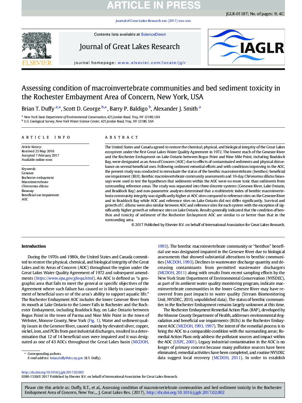 Assessing condition of macroinvertebrate communities and bed sediment toxicity in the Rochester Embayment Area of Concern, New York, USA