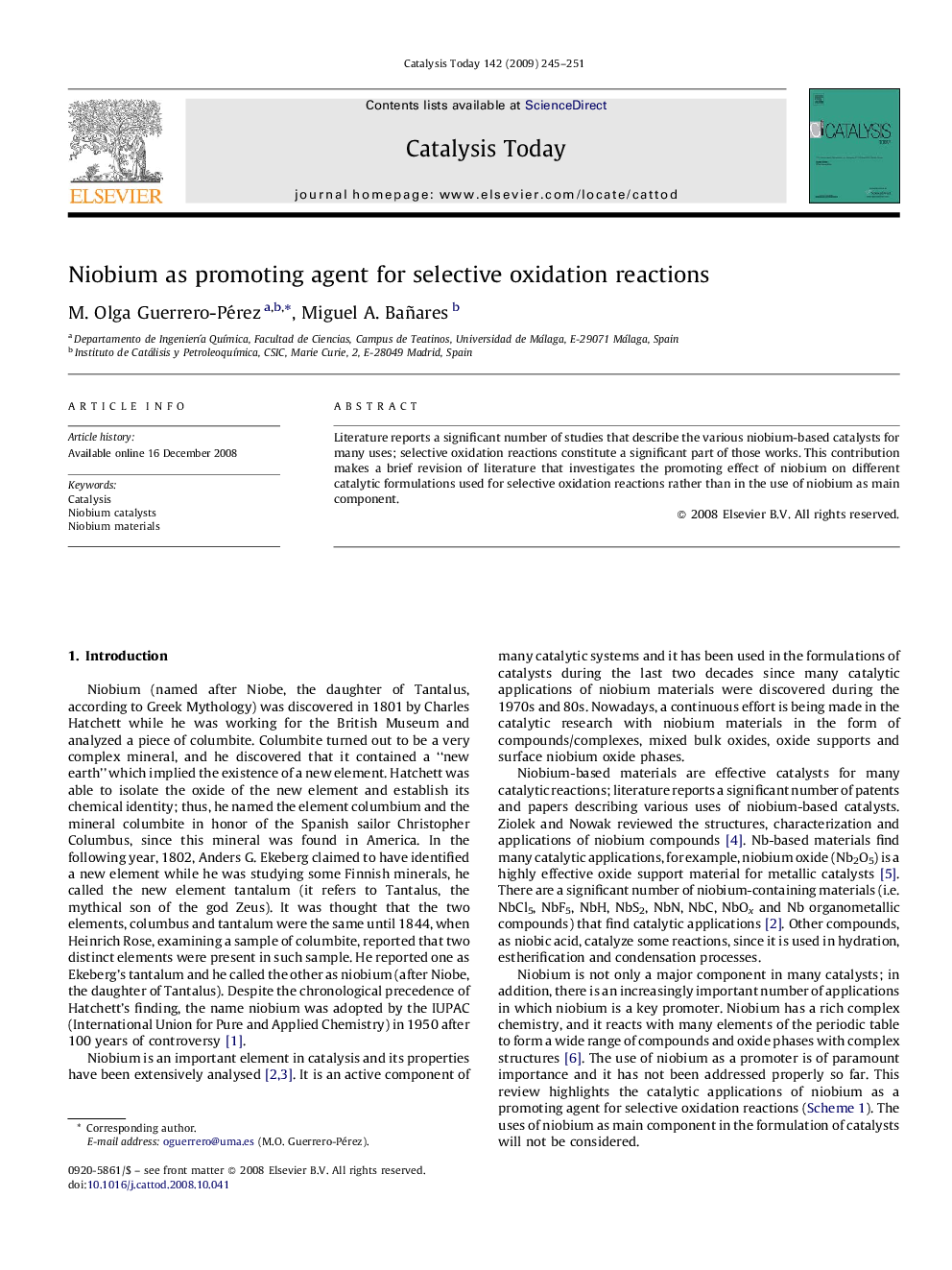 عکس صفحه اول مقاله: Niobium as promoting agent for selective oxidation reactions Niobium as promoting agent for selective oxidation reactions