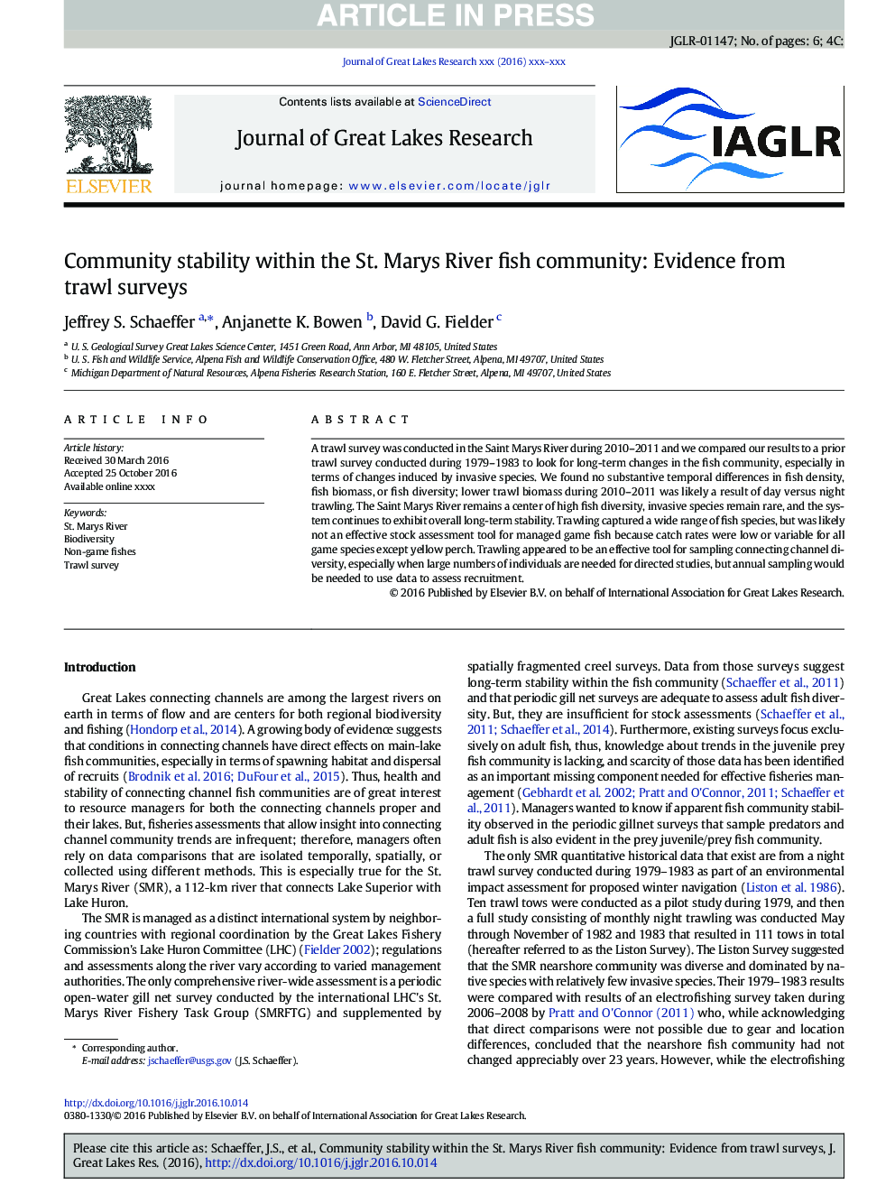 Community stability within the St. Marys River fish community: Evidence from trawl surveys