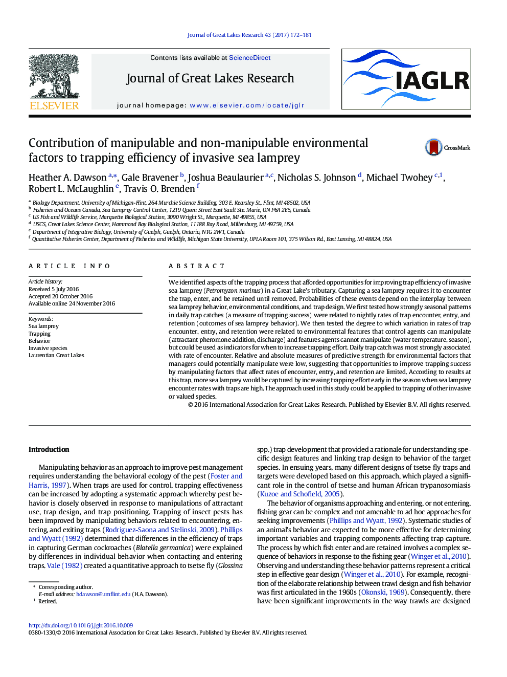 Contribution of manipulable and non-manipulable environmental factors to trapping efficiency of invasive sea lamprey