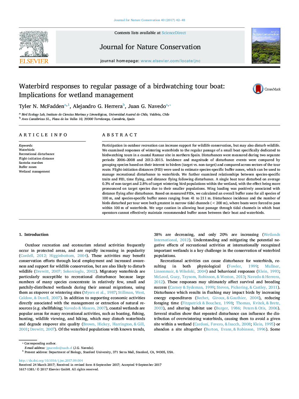 Waterbird responses to regular passage of a birdwatching tour boat: Implications for wetland management