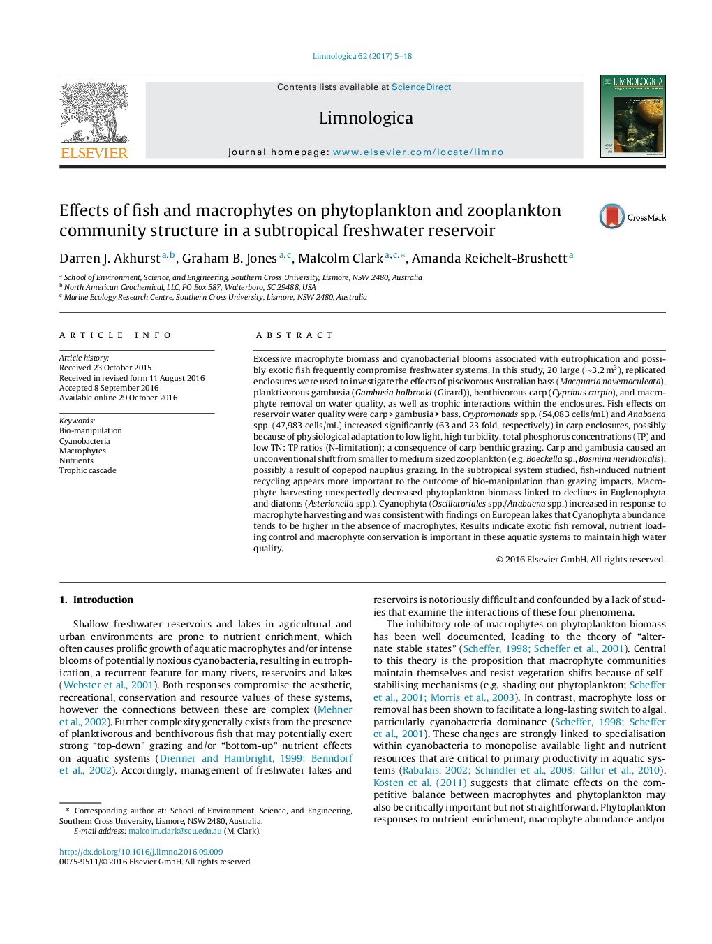 Effects of fish and macrophytes on phytoplankton and zooplankton community structure in a subtropical freshwater reservoir