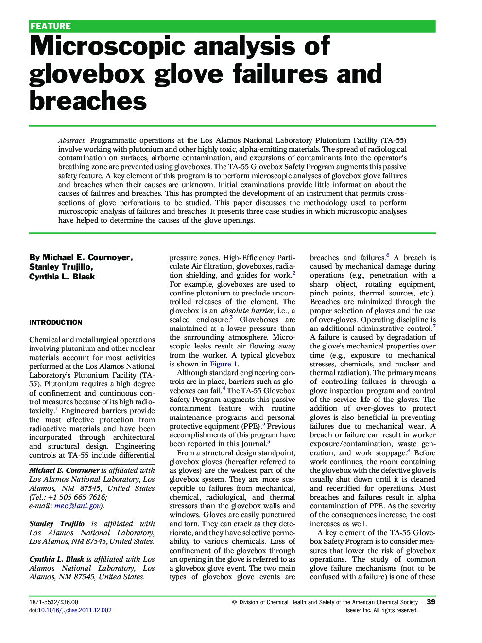 Microscopic analysis of glovebox glove failures and breaches