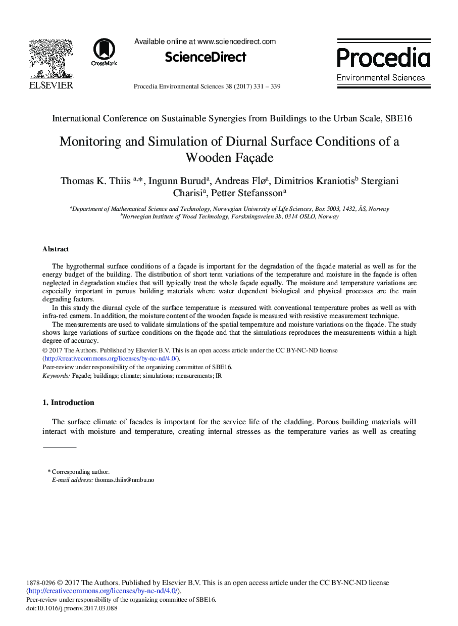 Monitoring and Simulation of Diurnal Surface Conditions of a Wooden Façade