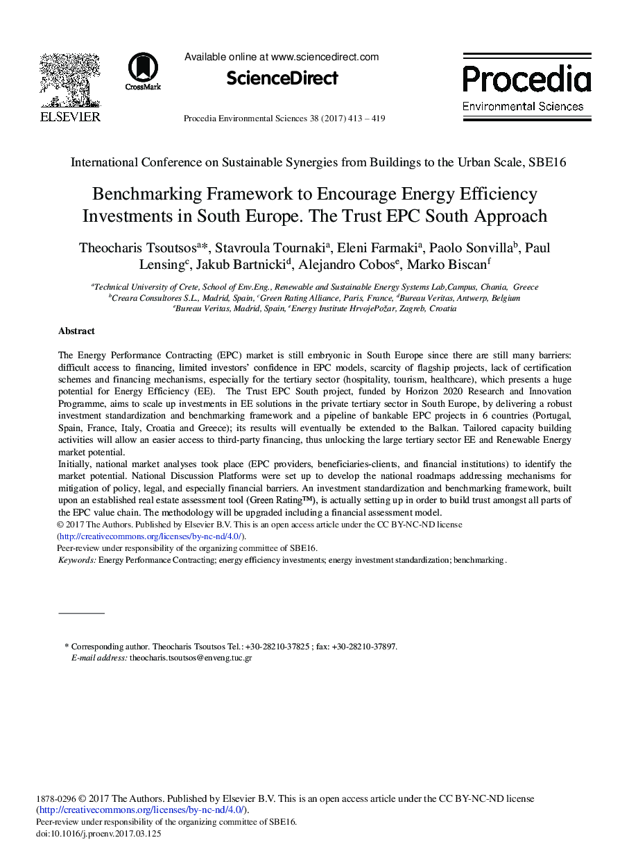 Benchmarking Framework to Encourage Energy Efficiency Investments in South Europe. The Trust EPC South Approach