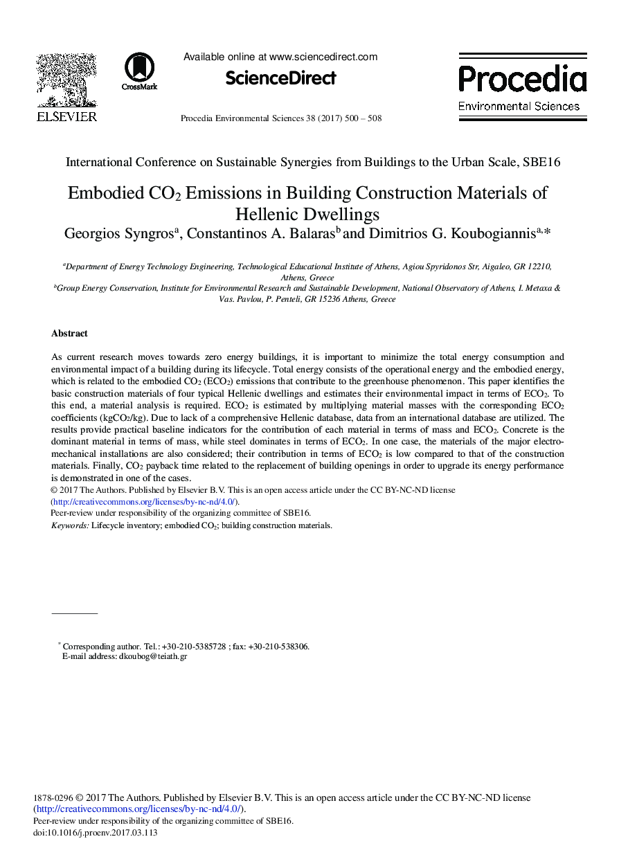 Embodied CO2 Emissions in Building Construction Materials of Hellenic Dwellings