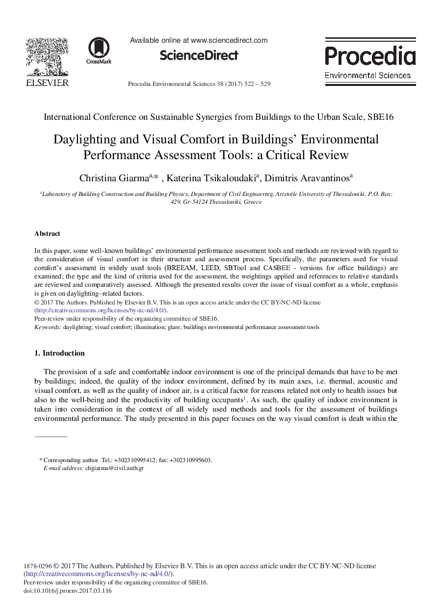 Daylighting and Visual Comfort in Buildings' Environmental Performance Assessment Tools: A Critical Review