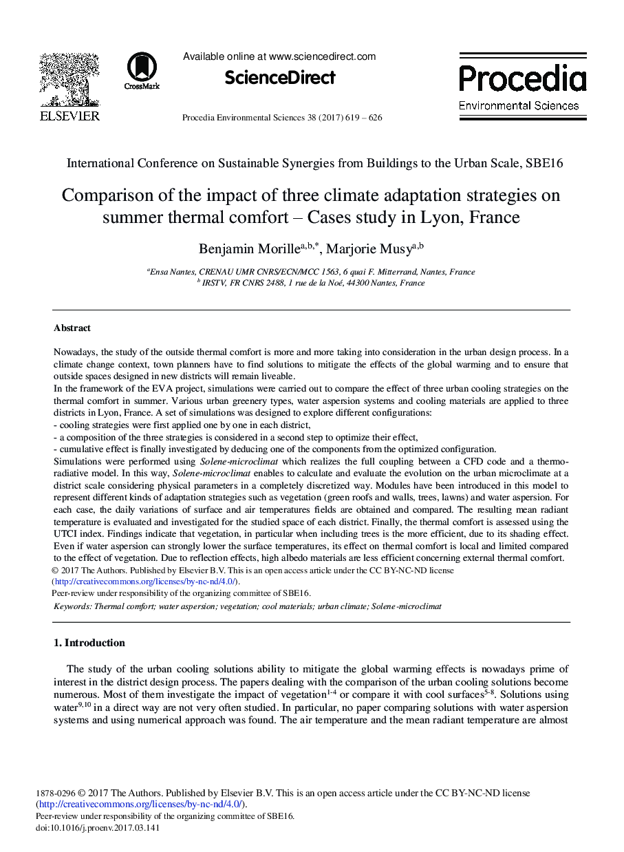 مقایسه تأثیر سه استراتژی سازگاری آب و هوا در مطالعه چرخه تابشی - مطالعه موردی در لیون، فرانسه 