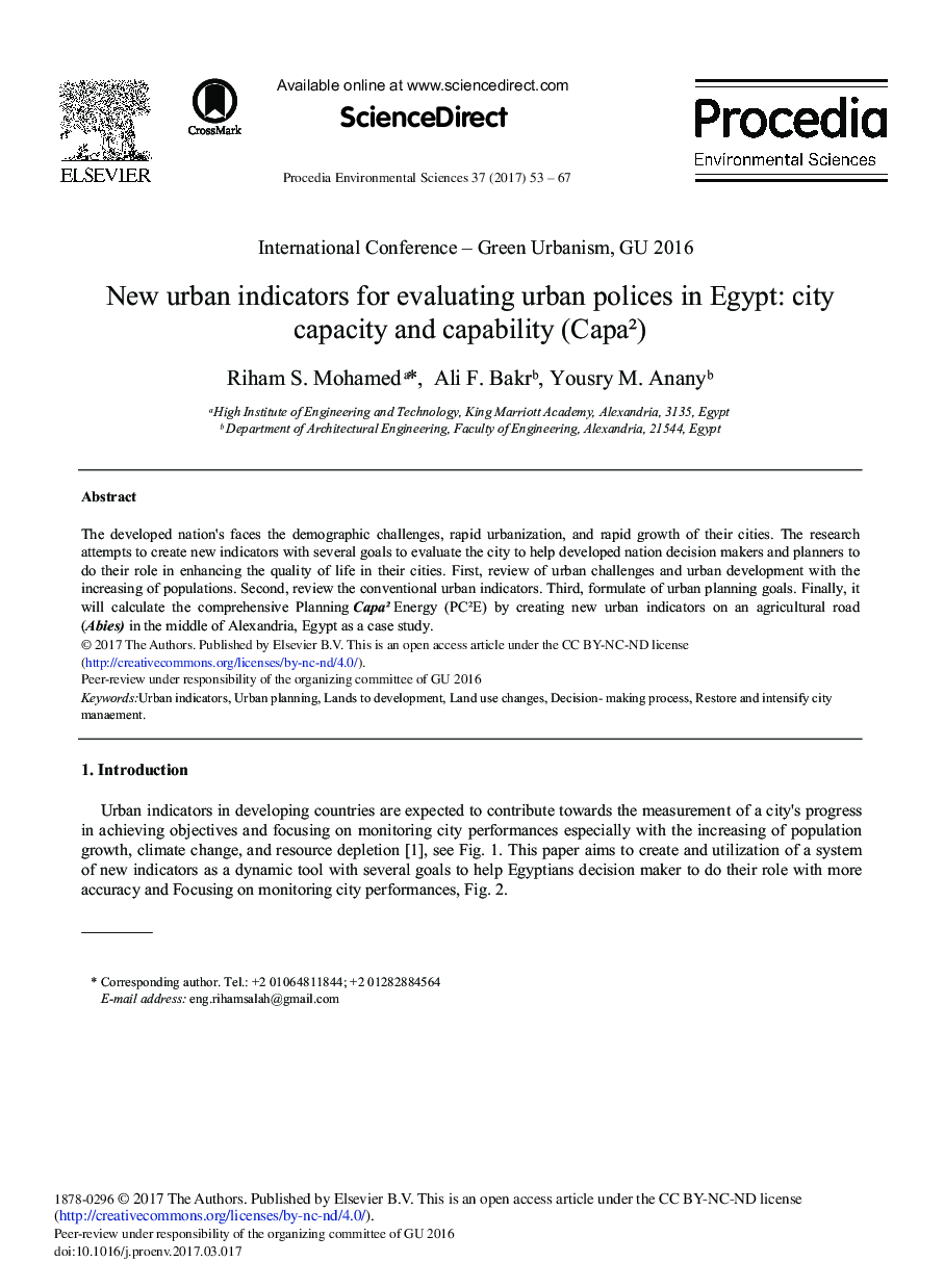 New Urban Indicators for Evaluating Urban Polices in Egypt: City Capacity and Capability (Capa2)