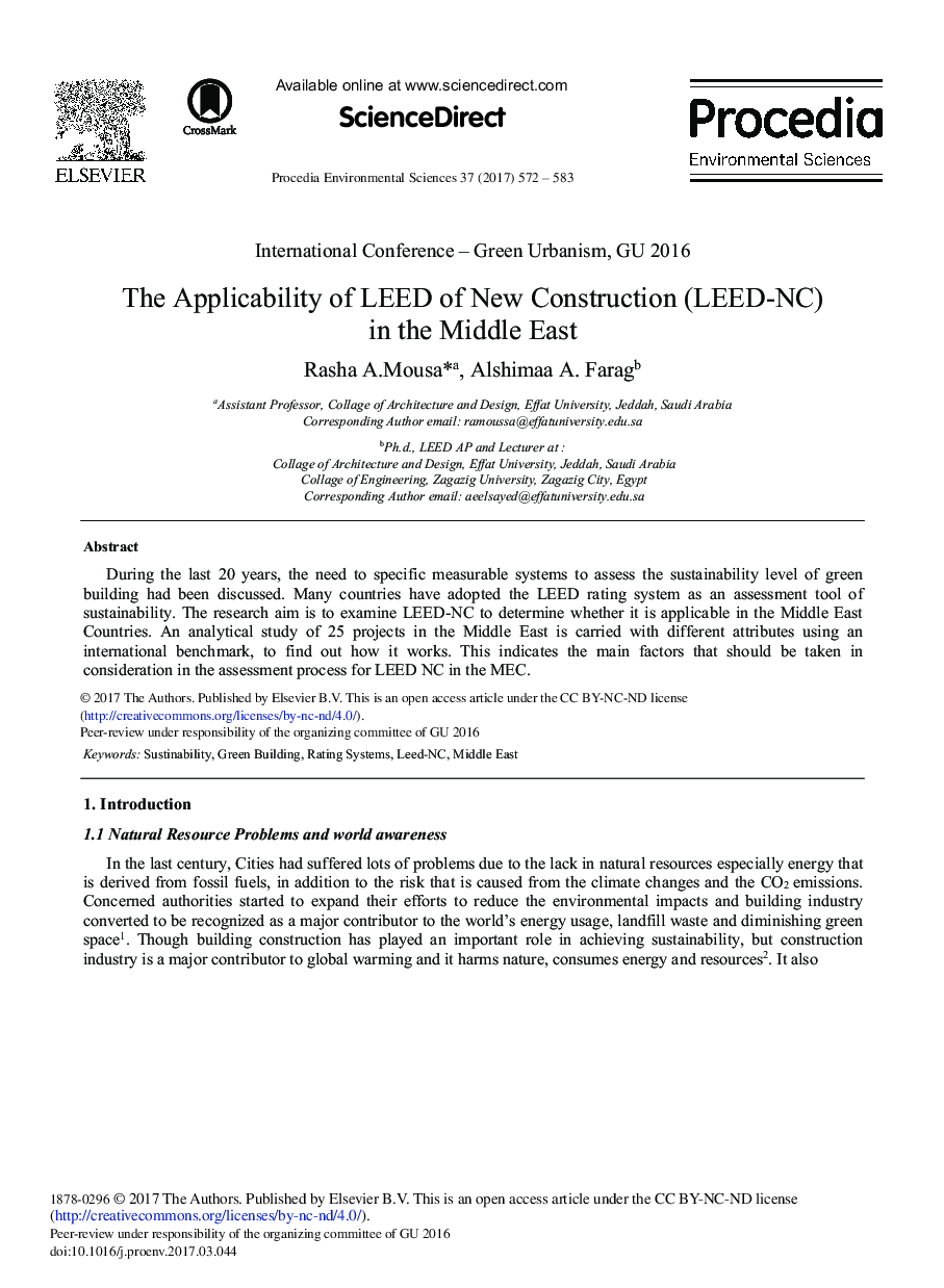 The Applicability of LEED of New Construction (LEED-NC) in the Middle East