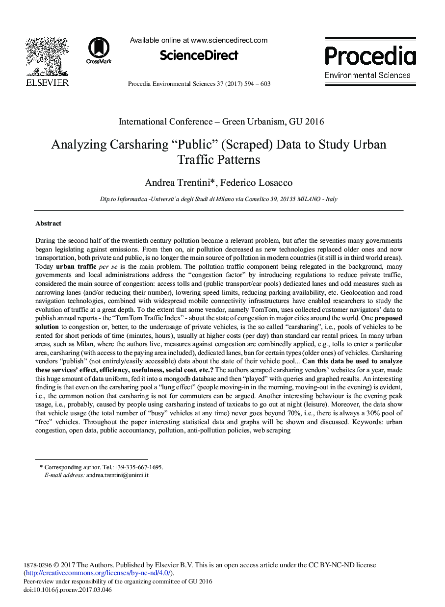 Analyzing Carsharing “Public” (Scraped) Data to Study Urban Traffic Patterns